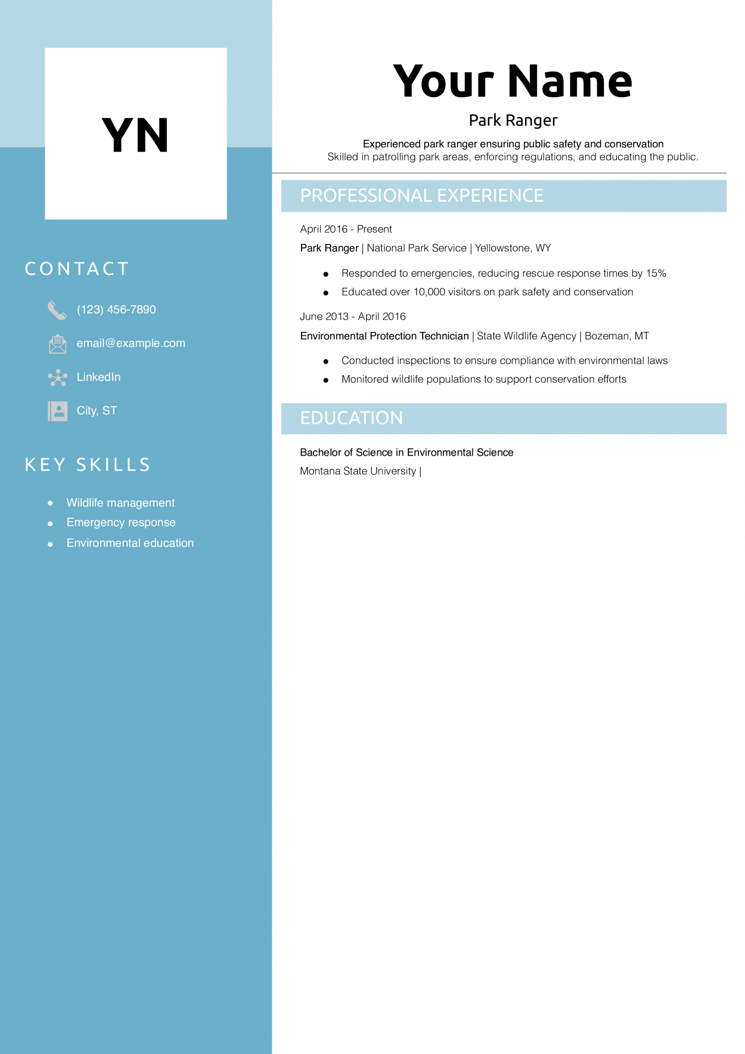 Park Ranger Resume Example
