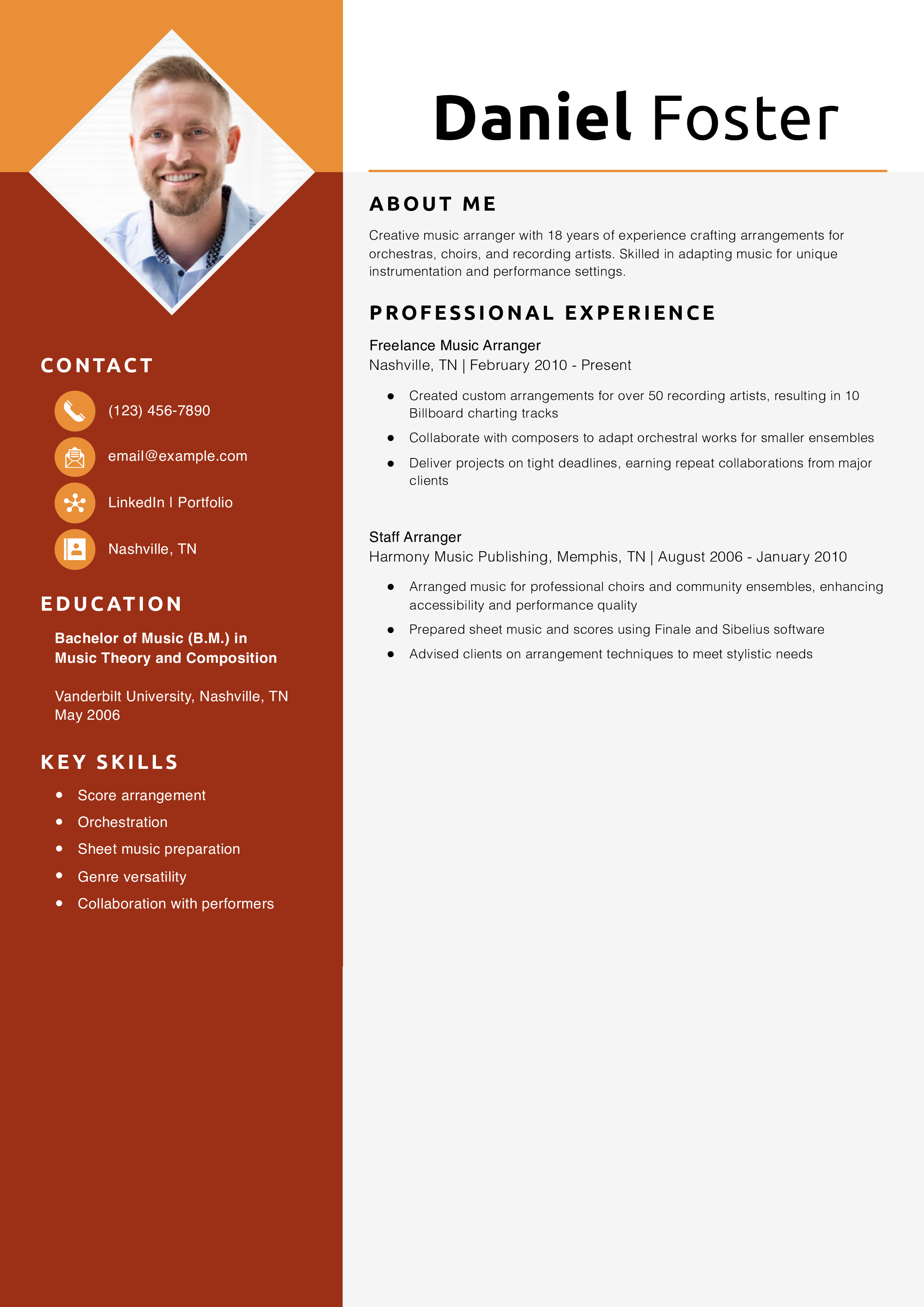 Music arranger resume
