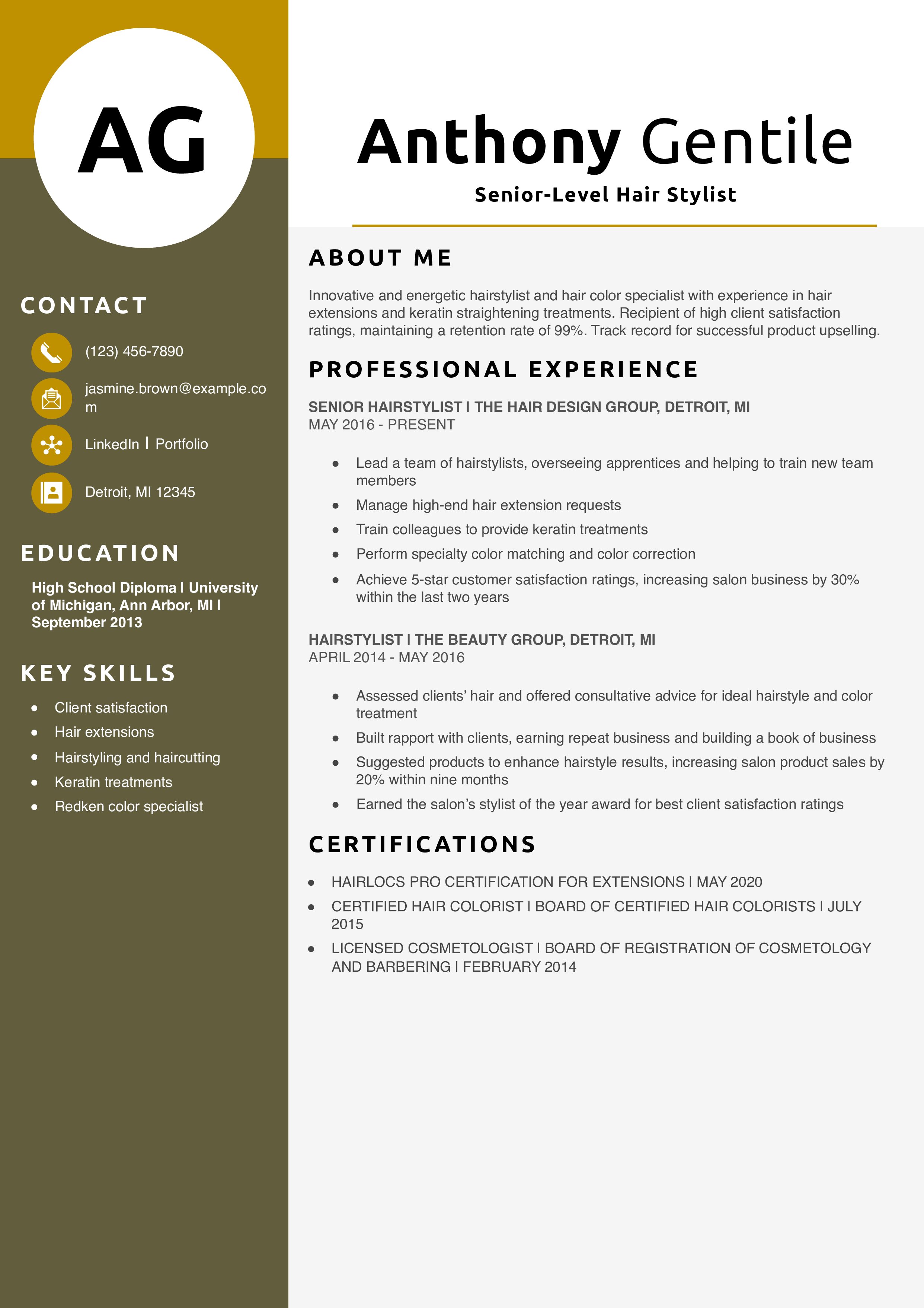 Senior-Level Hair Stylist Resume Example