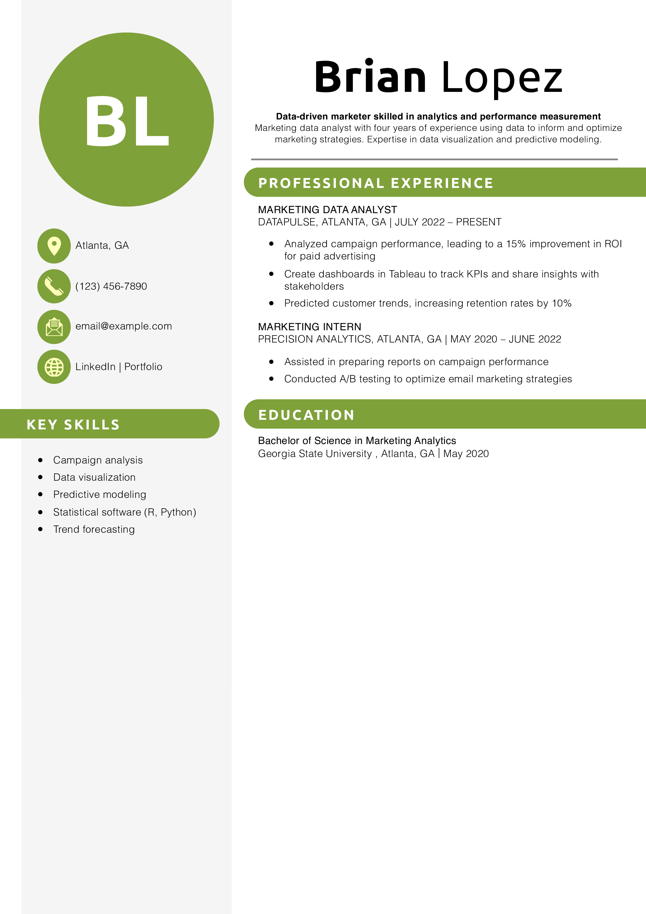 Marketing Data Analyst Resume