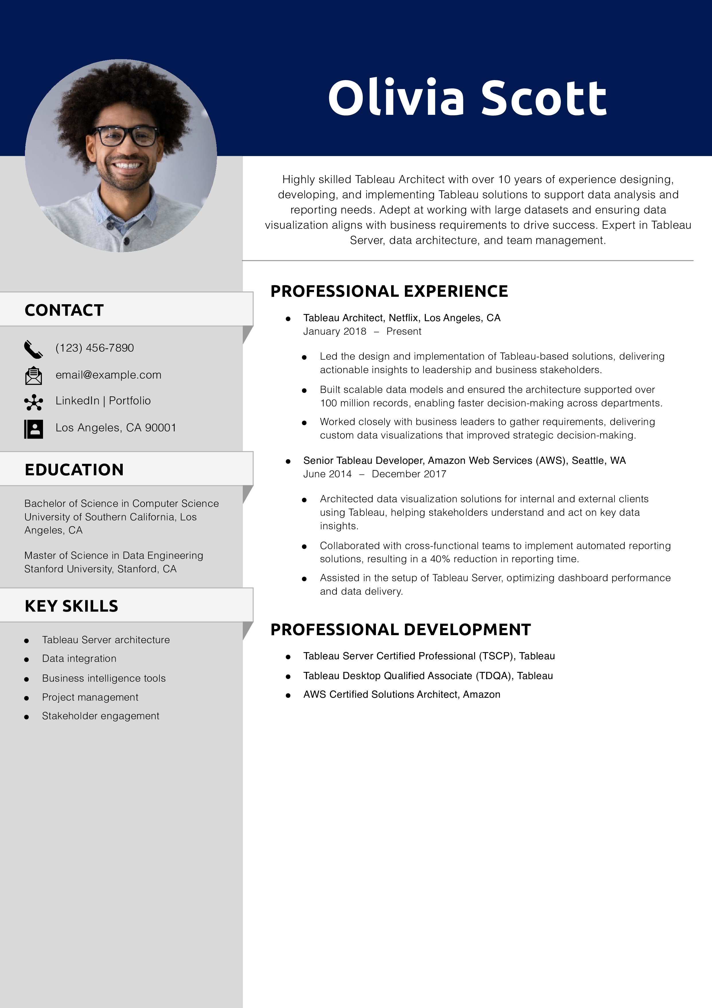 Tableau Architect Resume Example