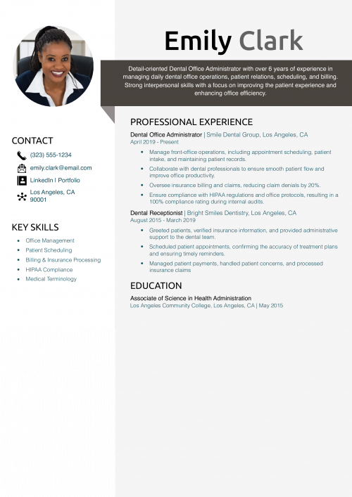 Dental Office Administrator Resume Example