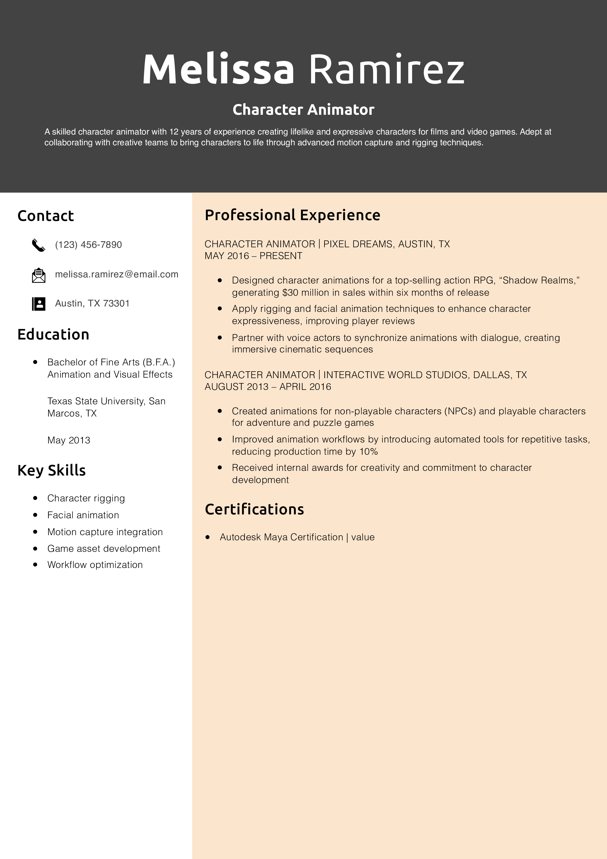Character Animator Resume Example