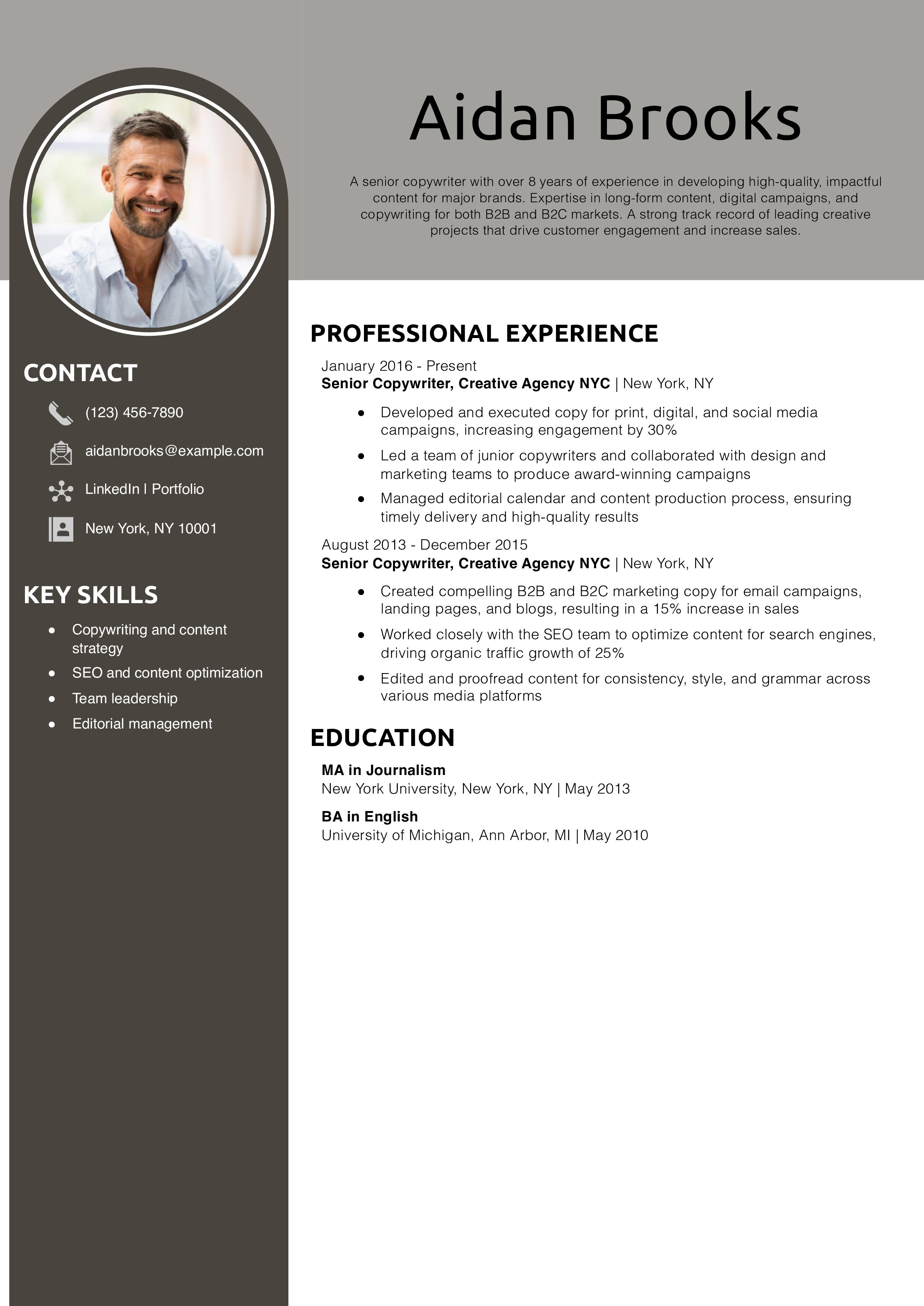Senior Copywriter Resume Example