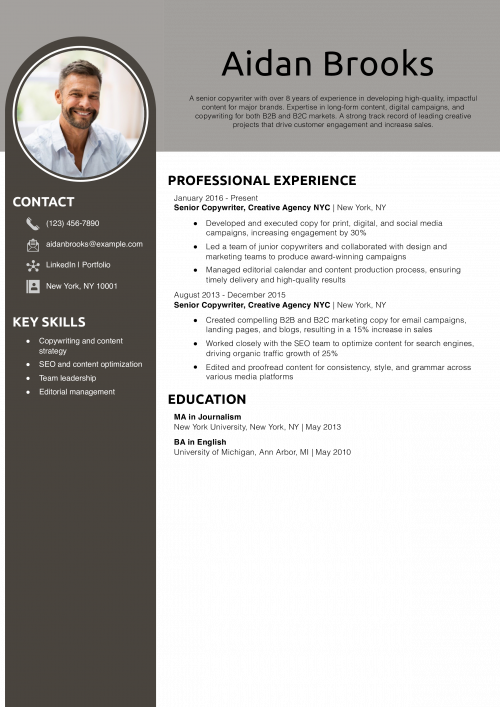 Senior Copywriter Resume Example