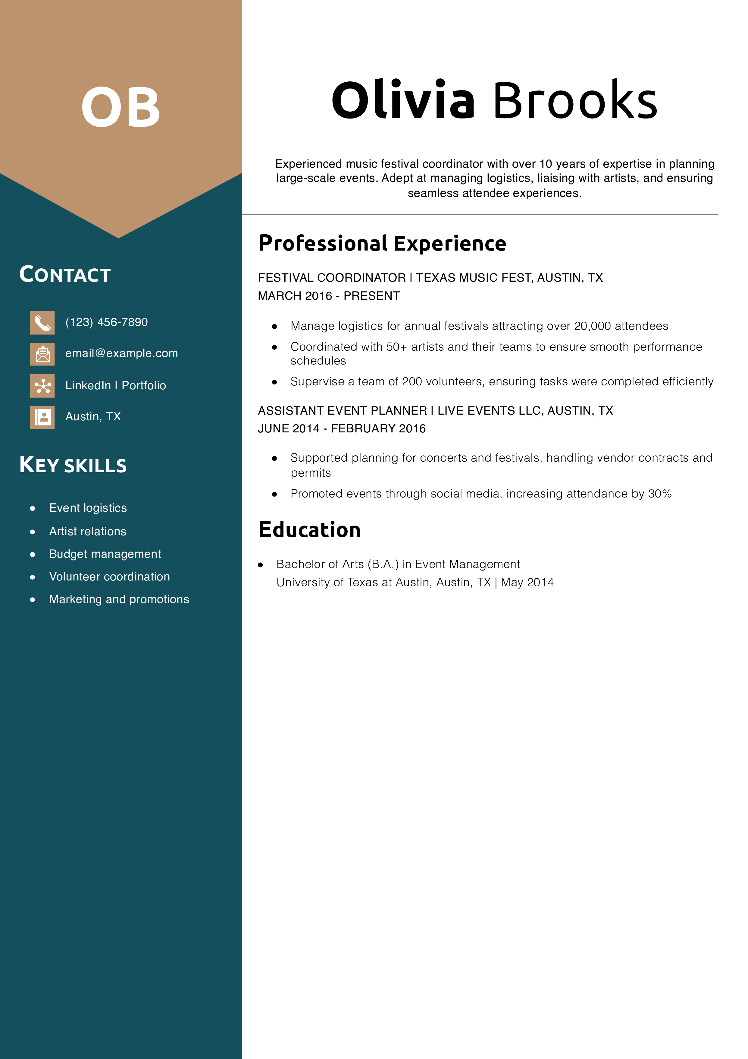 Music festival coordinator resume
