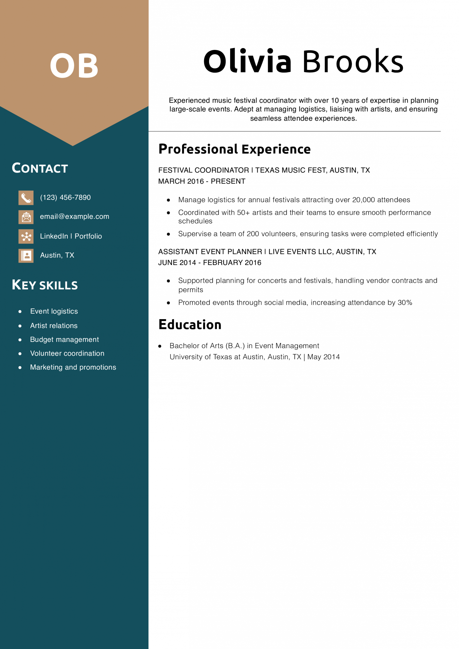 Music festival coordinator resume