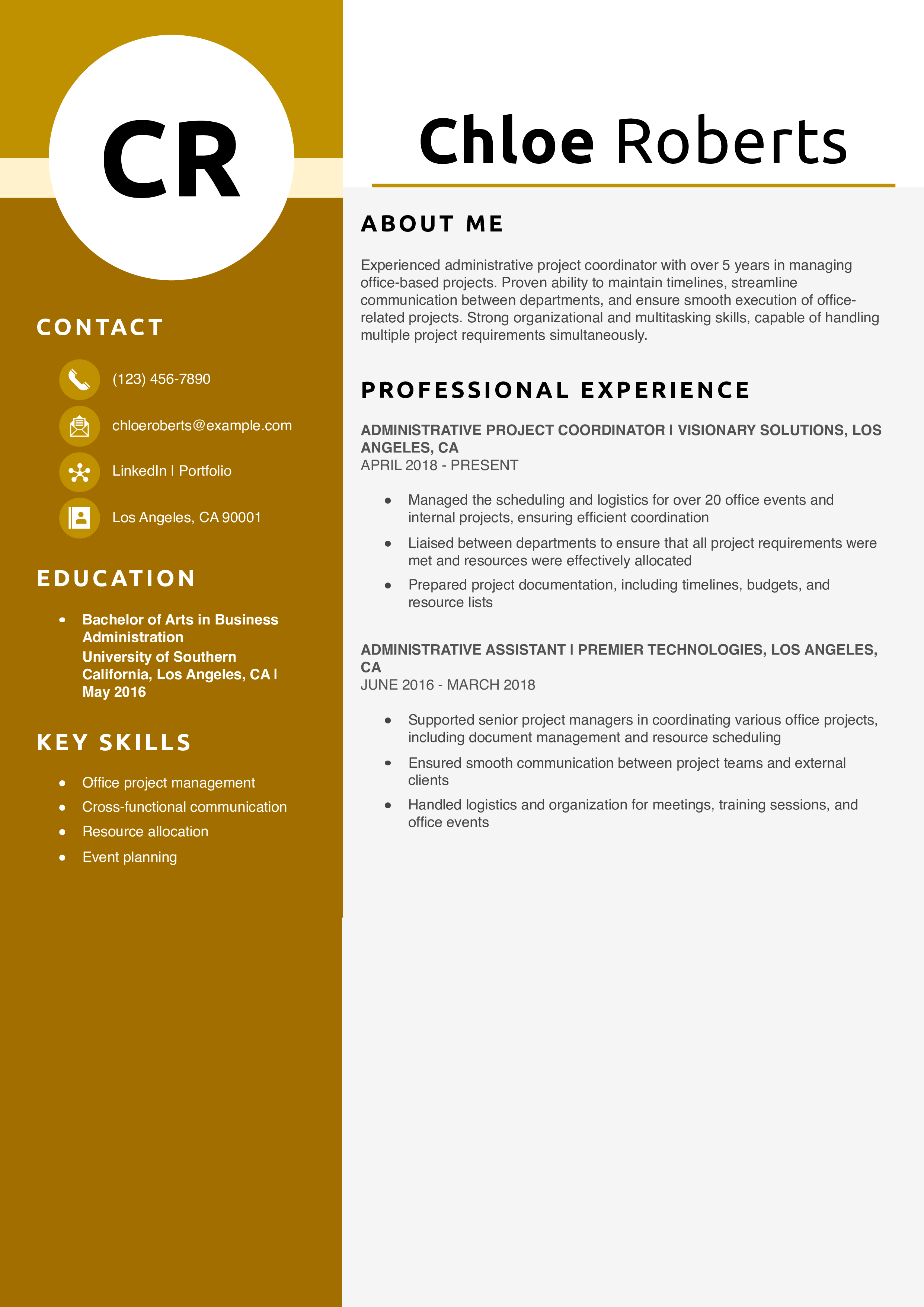 Administrative Project Coordinator Resume Example