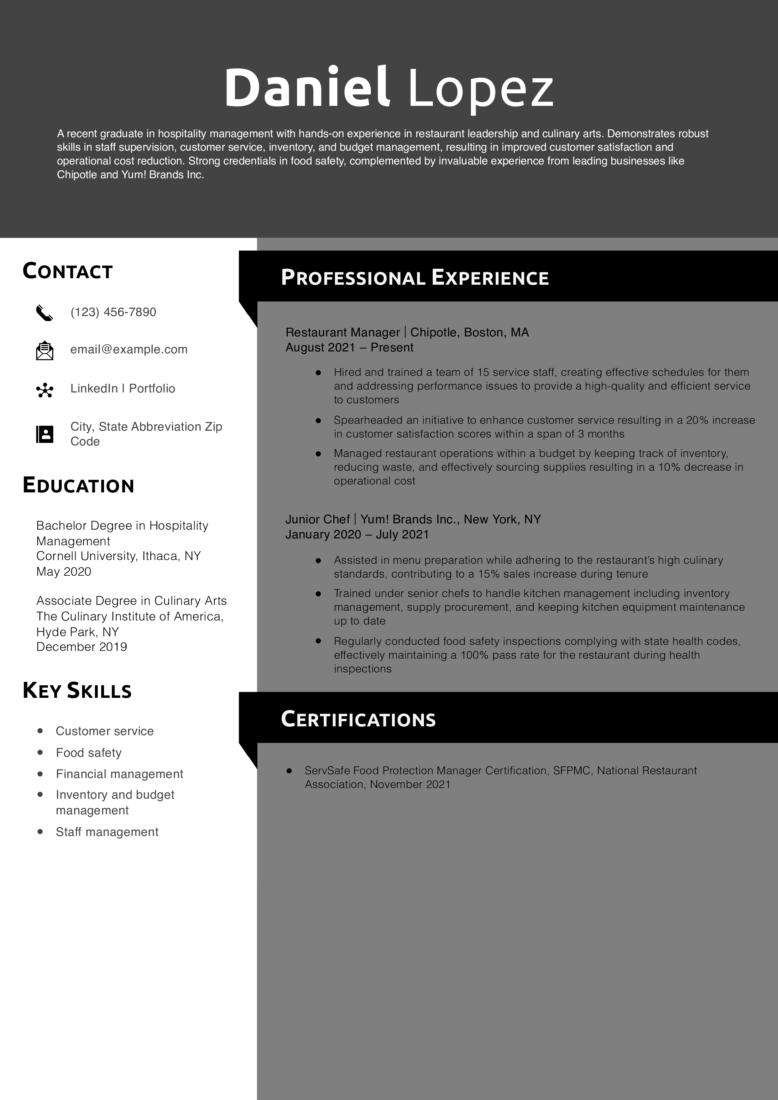 Entry-Level Restaurant Manager