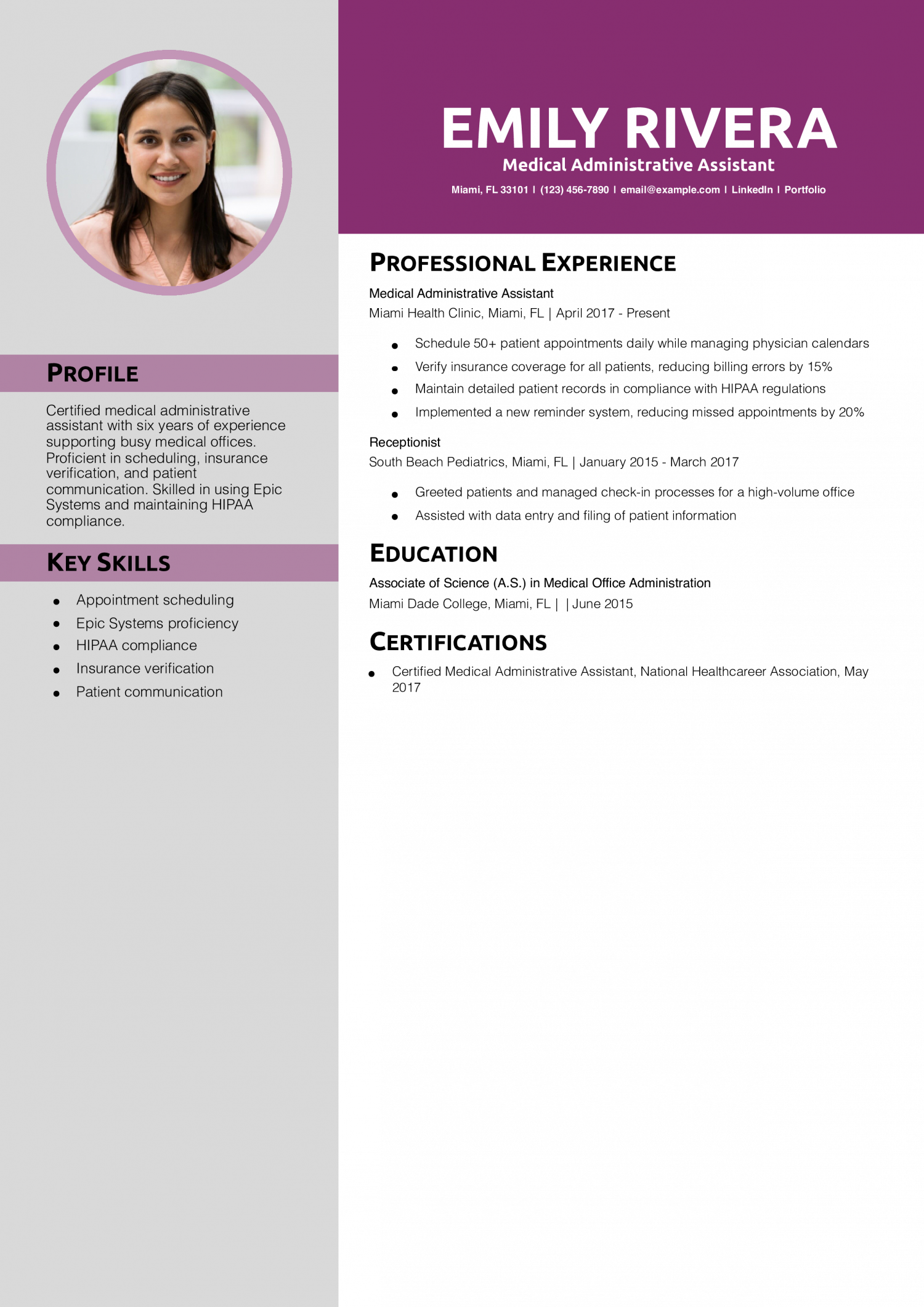 Medical Administrative Assistant Resume Example