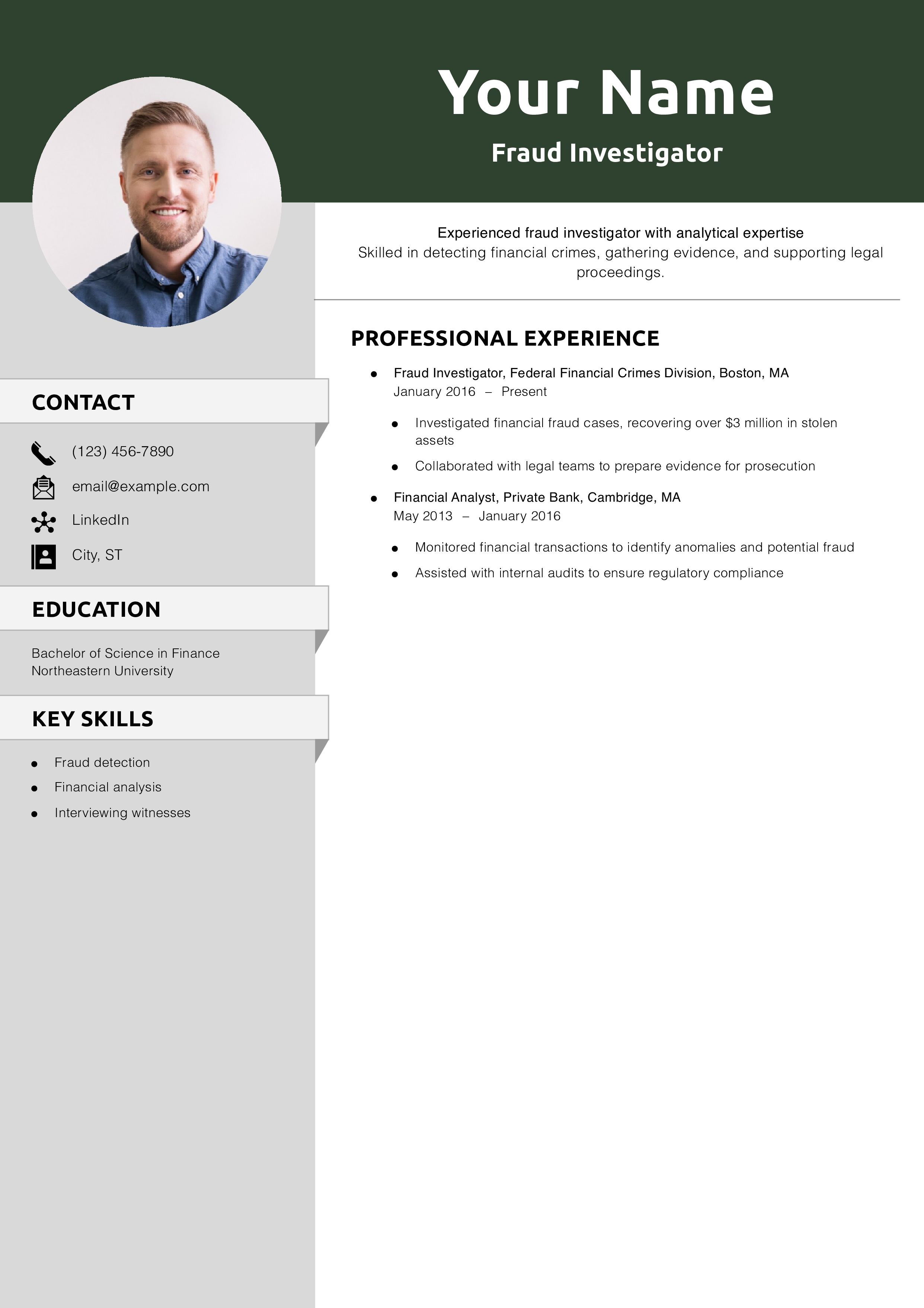 Fraud Investigator Resume Example