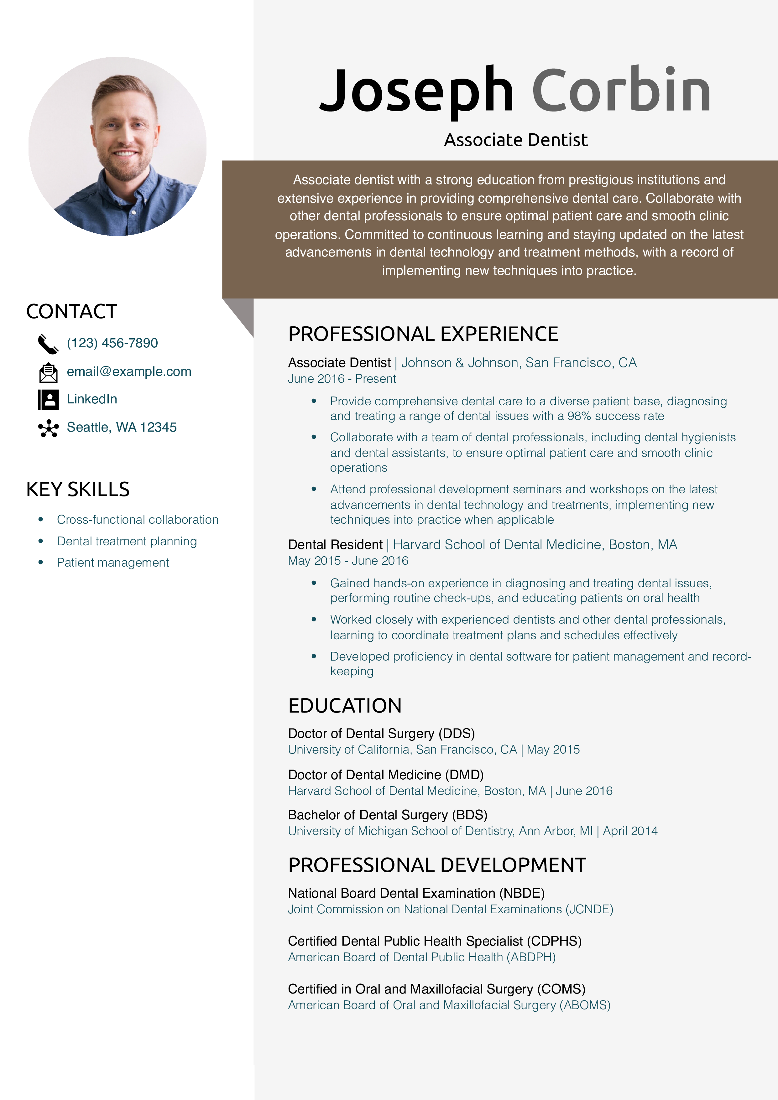 Associate Dentist Resume Example
