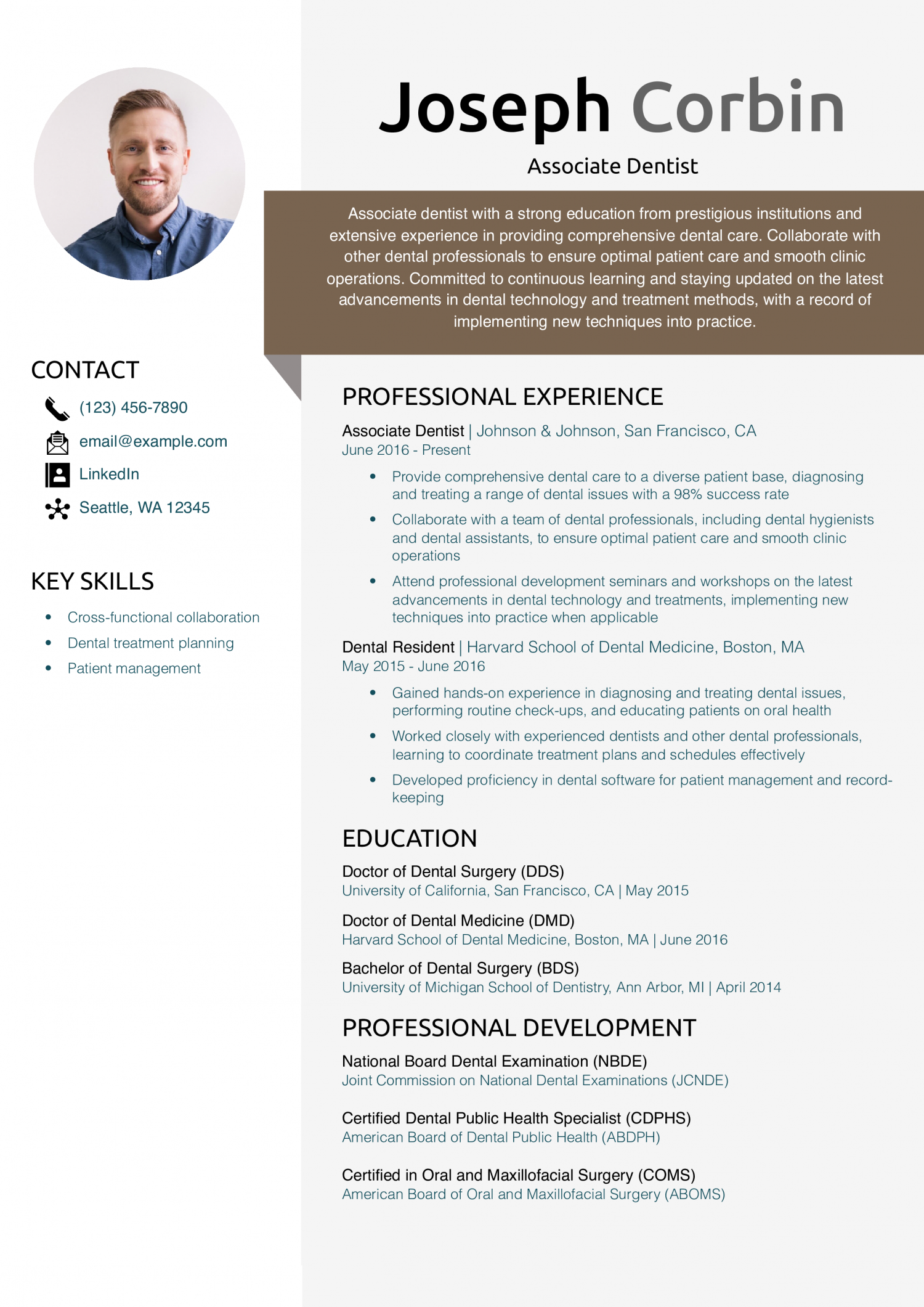 Associate Dentist Resume Example