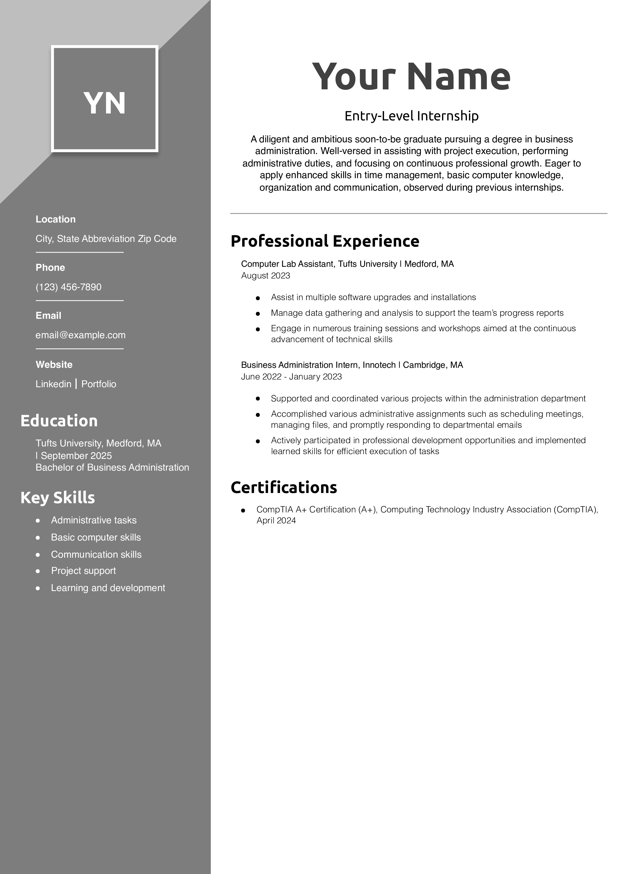 Entry-Level Internship Resume Example