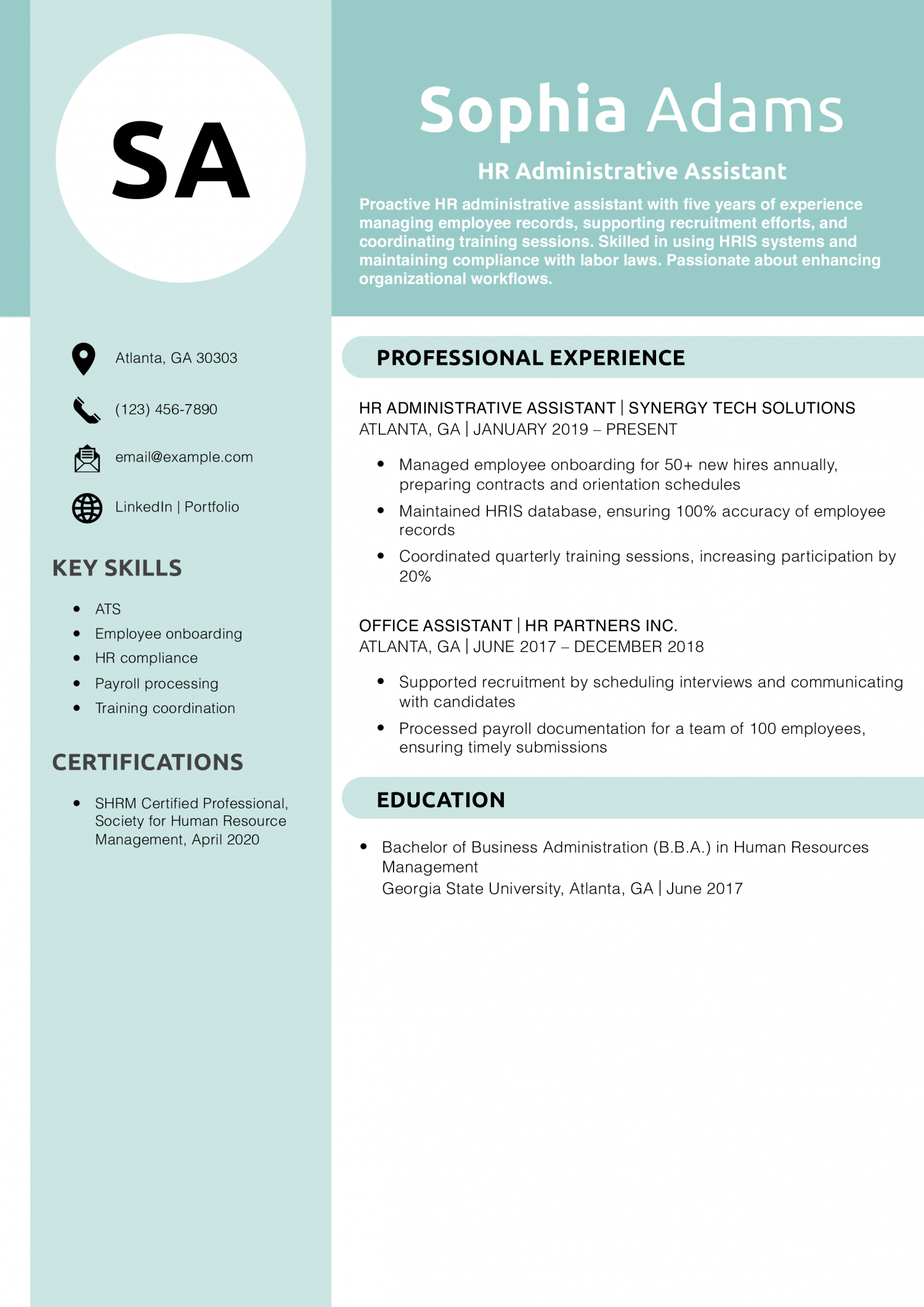 HR Administrative Assistant Resume Example