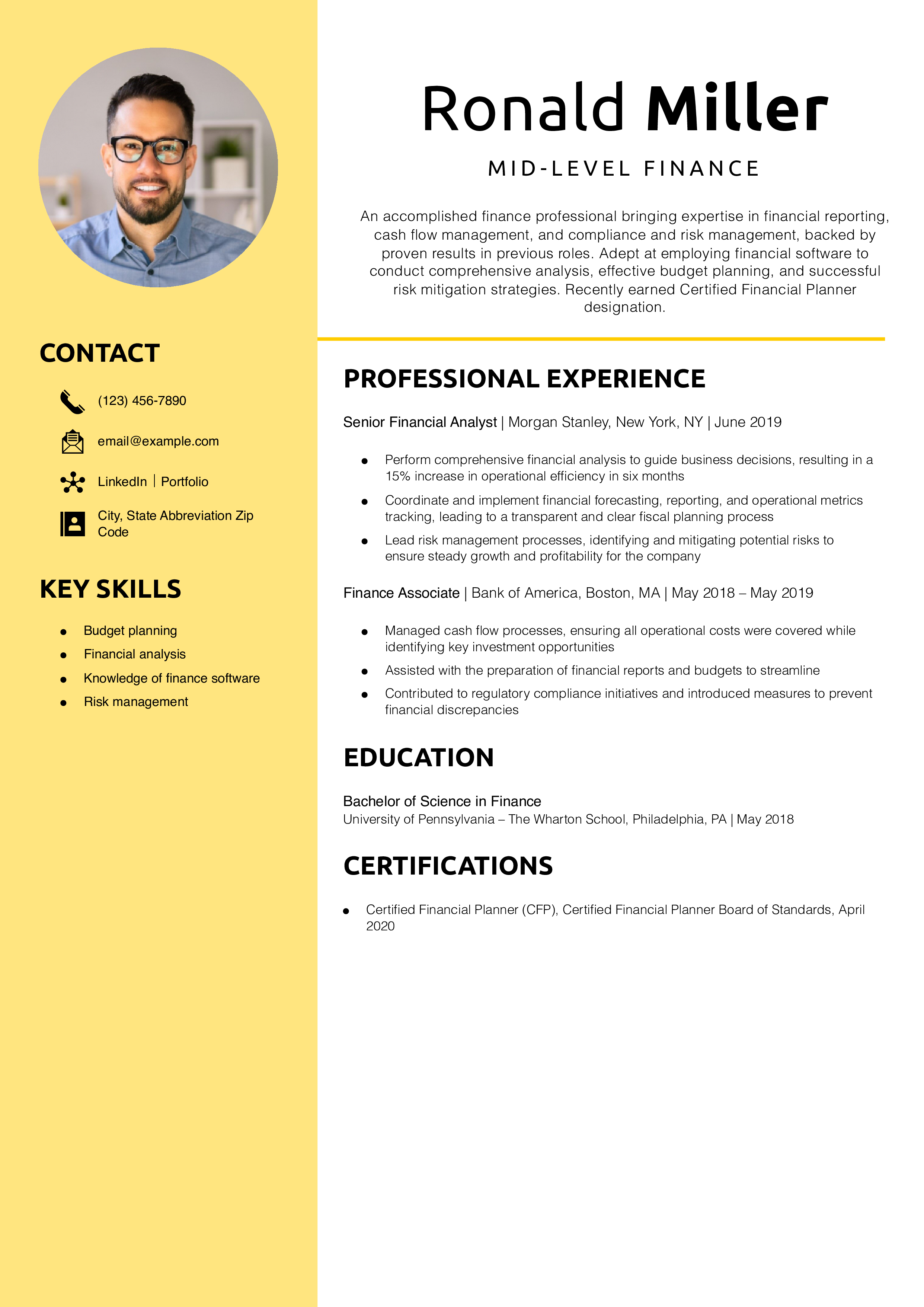Mid-Level Finance Resume Example