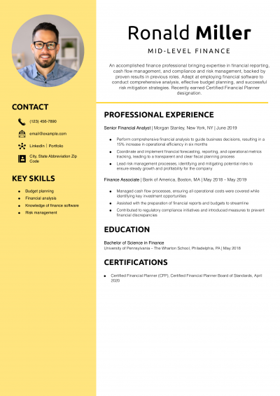 Mid-Level Finance Resume Example