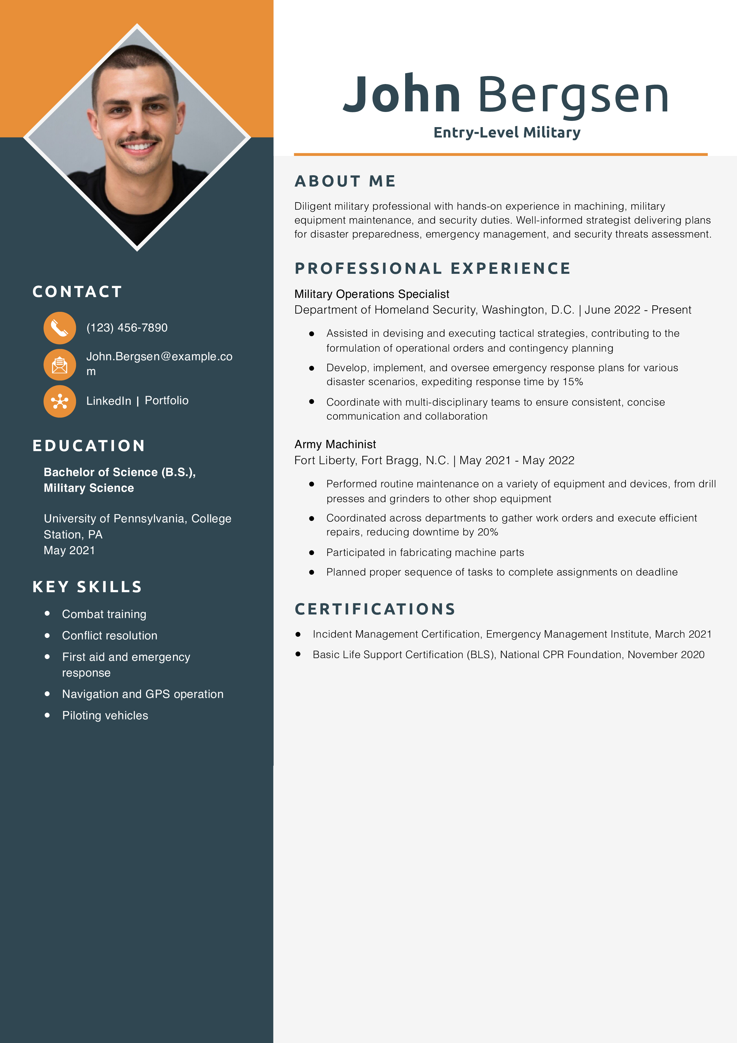 Entry-Level Military Resume Example