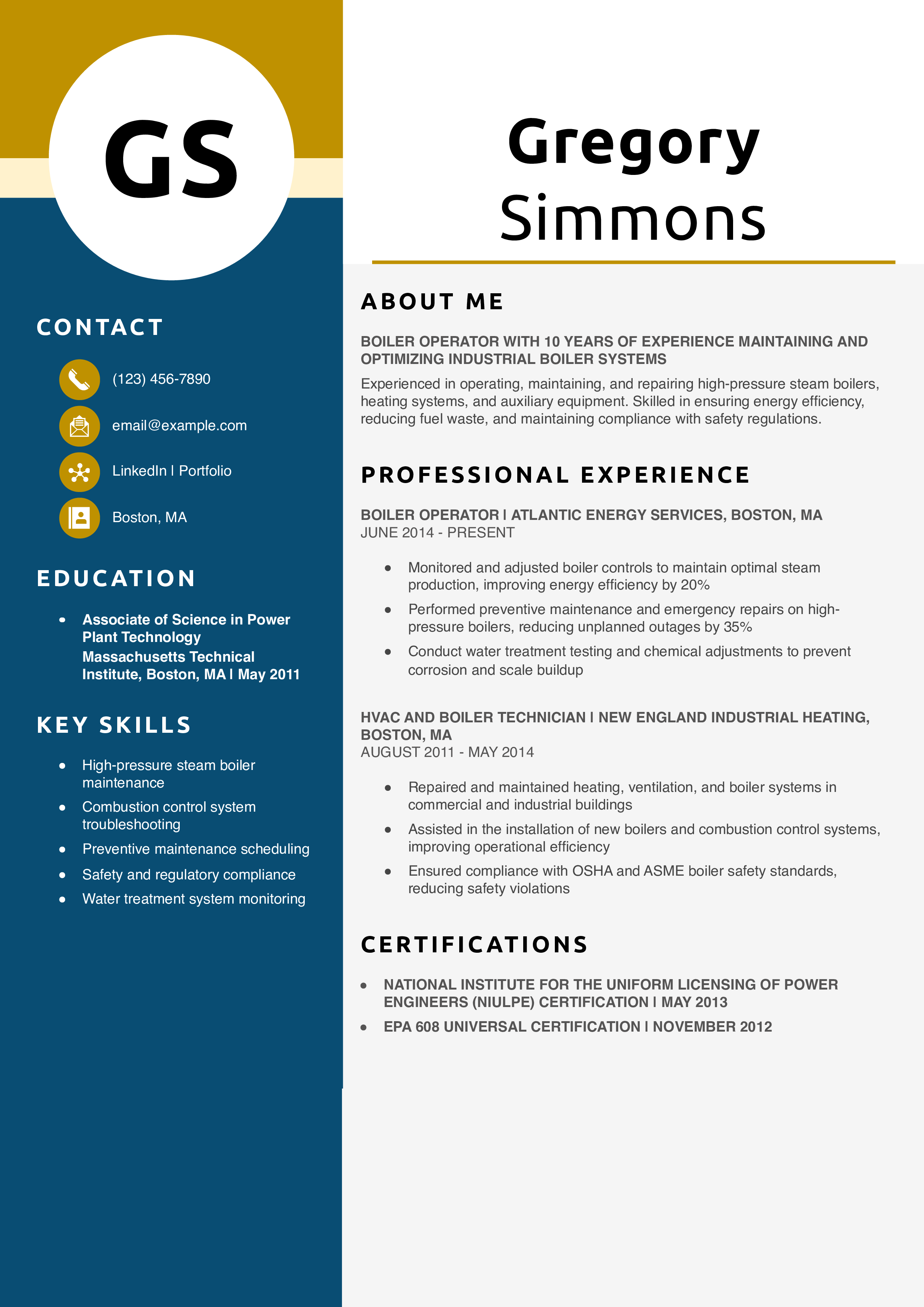 Boiler Operator Resume Example