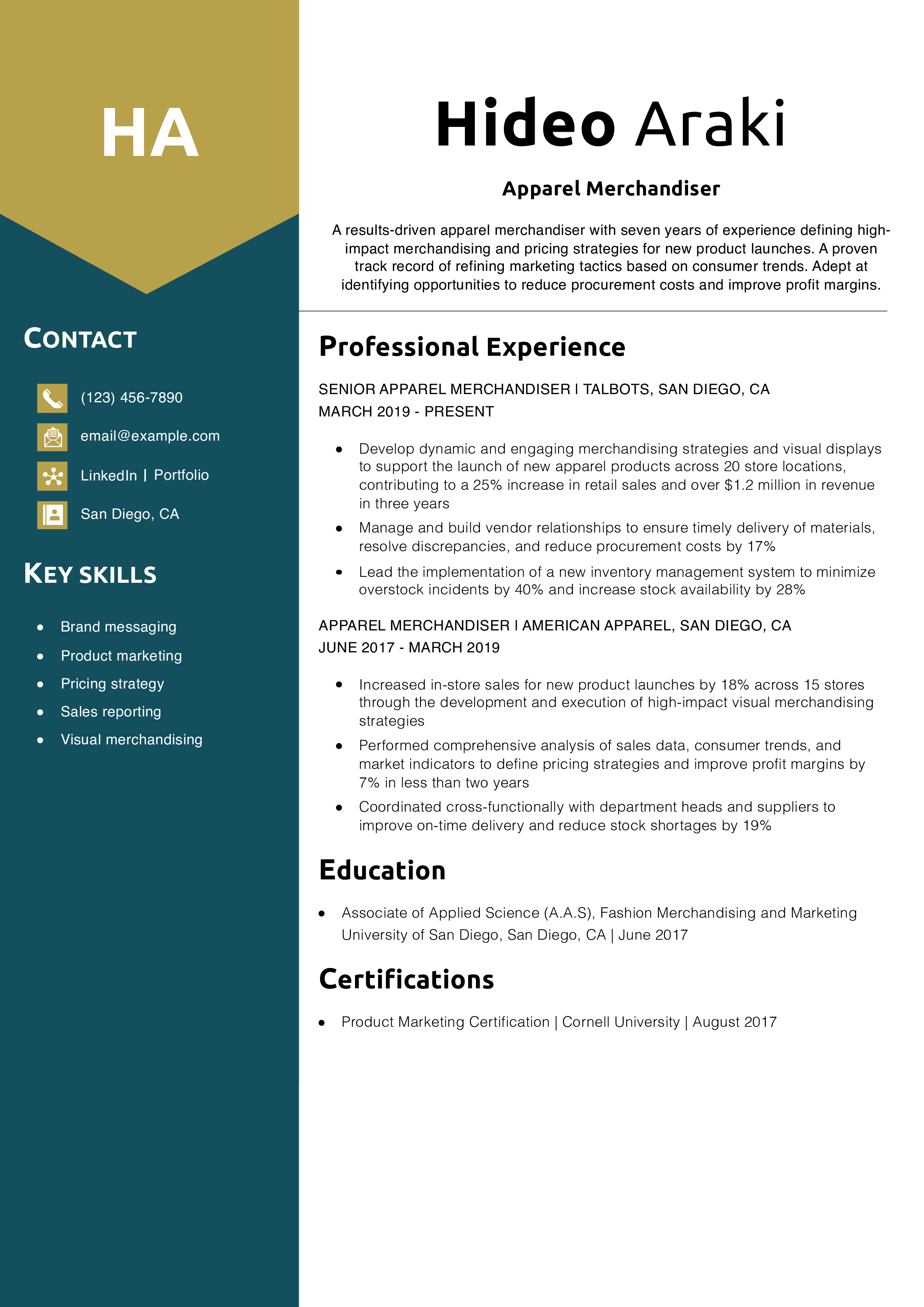 Apparel Merchandiser Resume Example