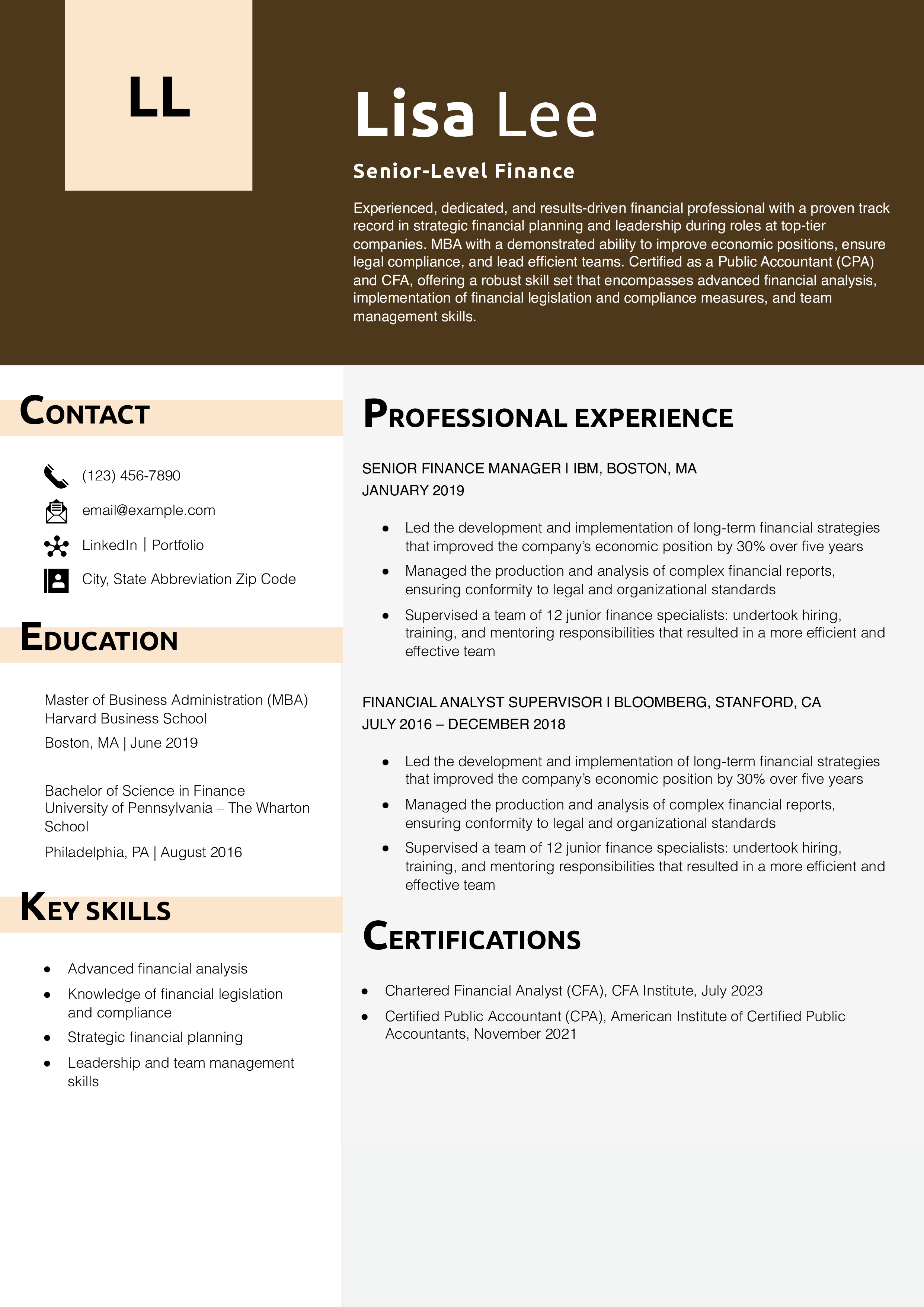 Senior-Level Finance Resume Example