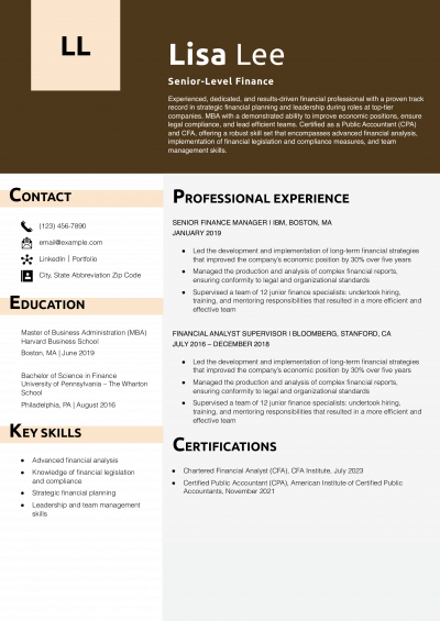 Senior-Level Finance Resume Example