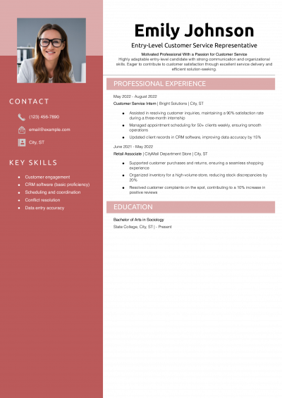Entry-Level Customer Service Representative Resume Example