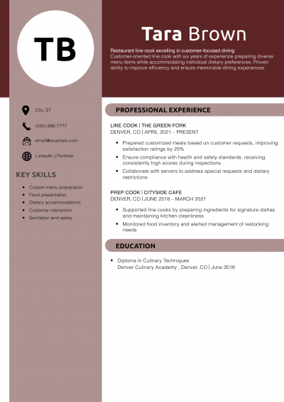 Restaurant line cook resume