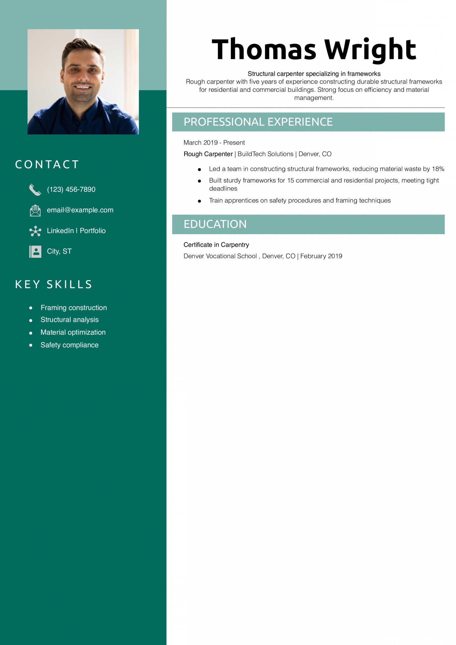 Rough carpenter resume