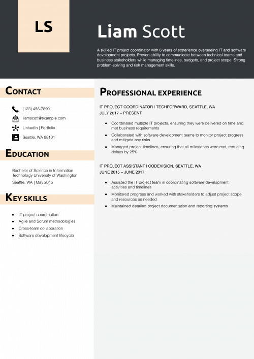 Project Coordinator - IT Resume Example