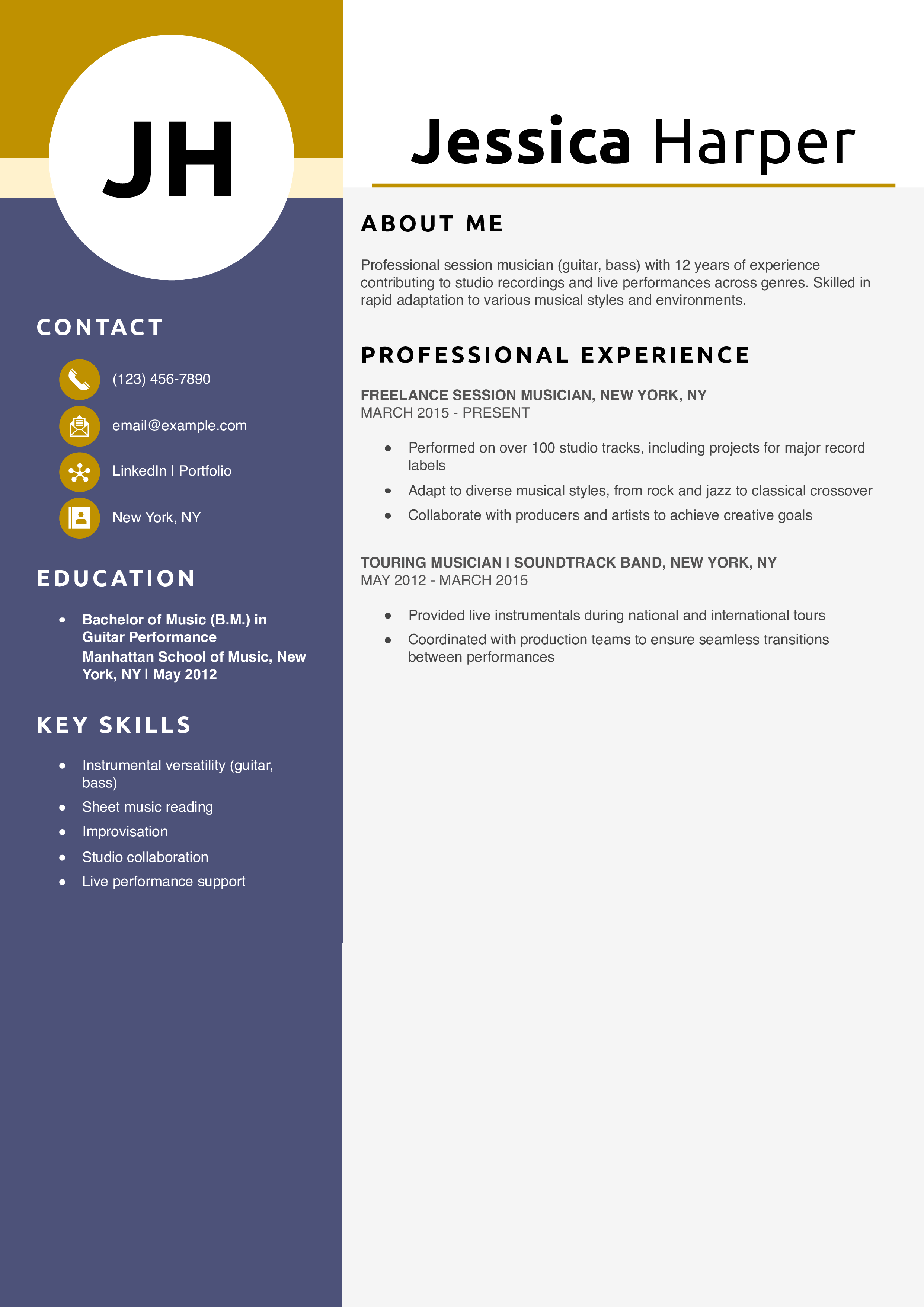 Session musician resume