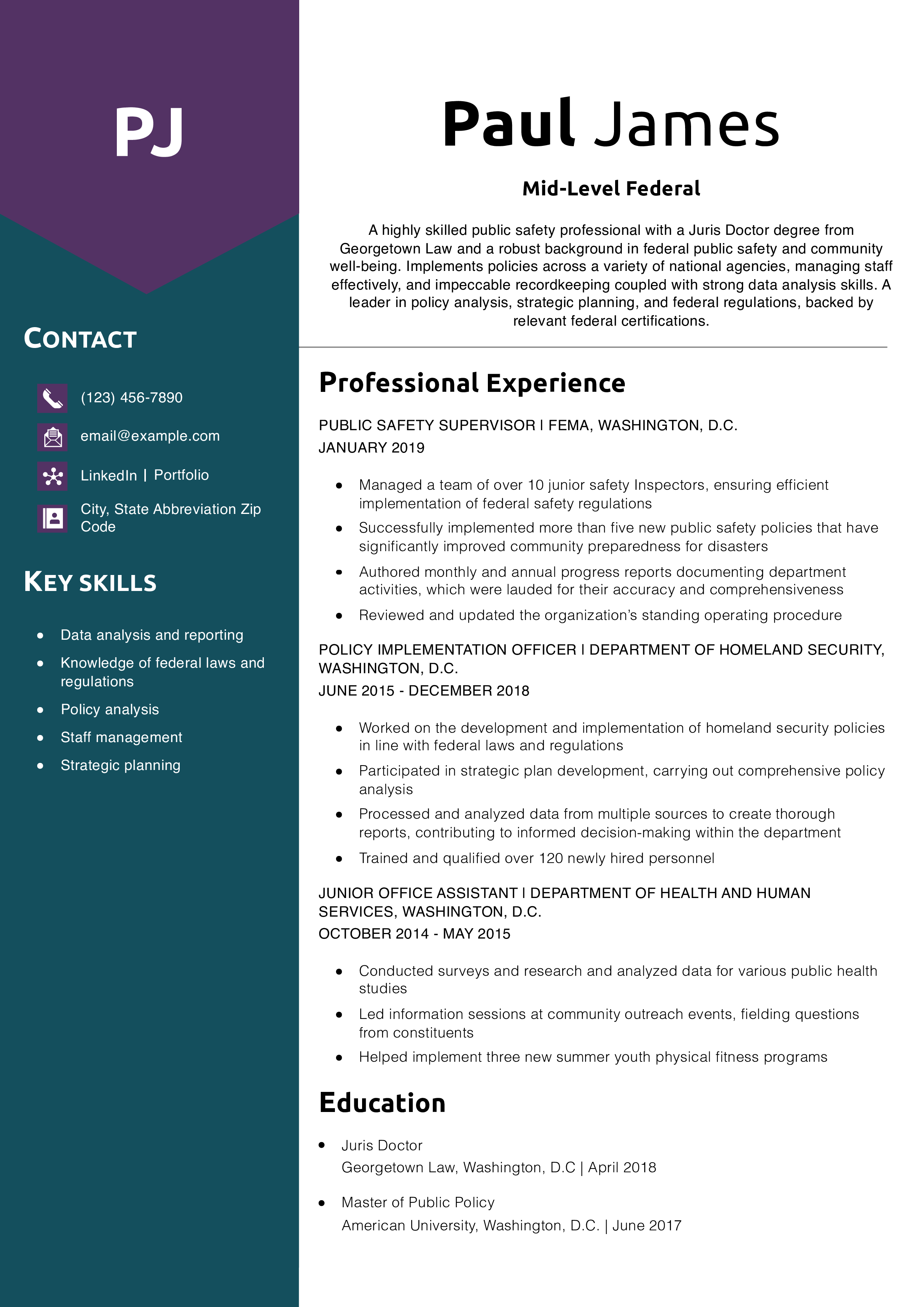 Mid-Level Federal Resume Example