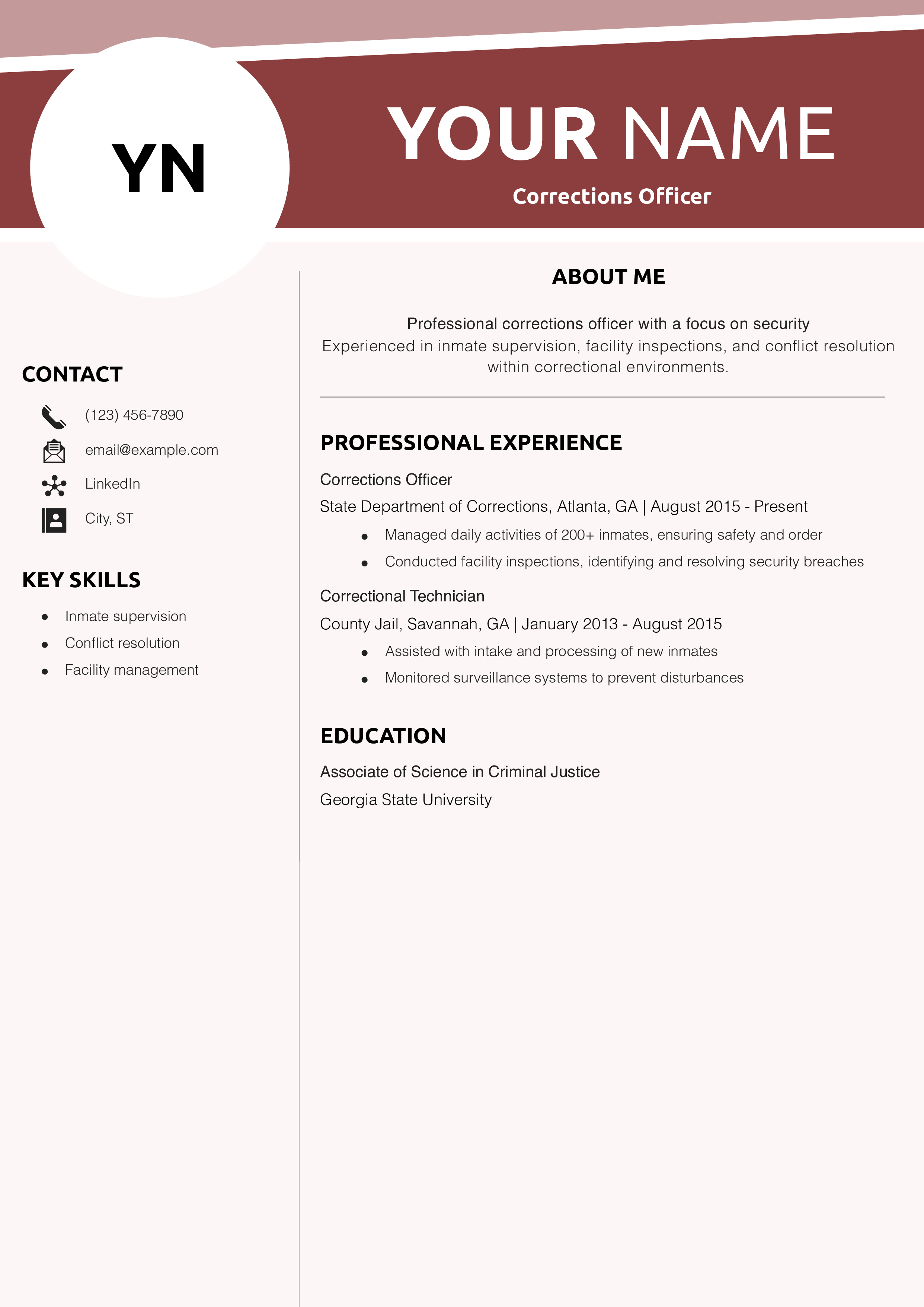 Corrections Officer Resume Example