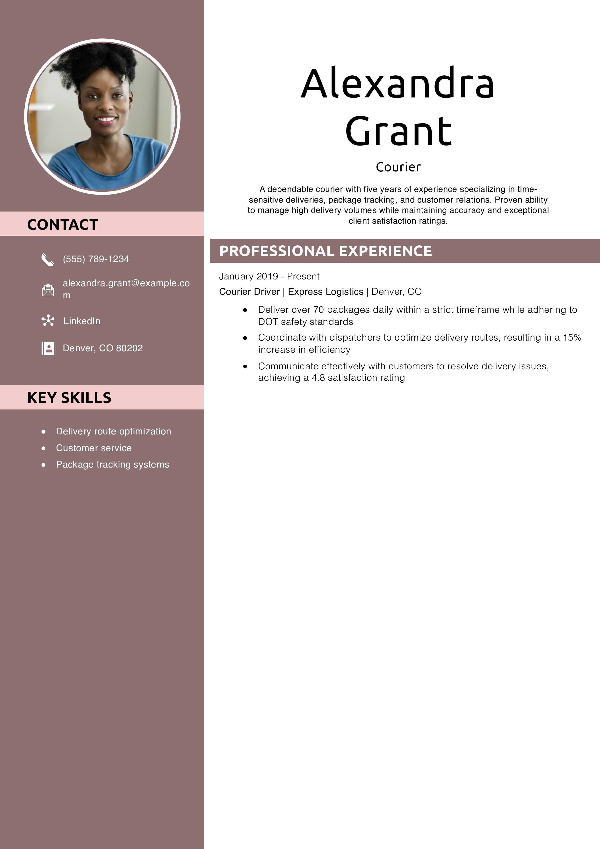 Courier Resume Example