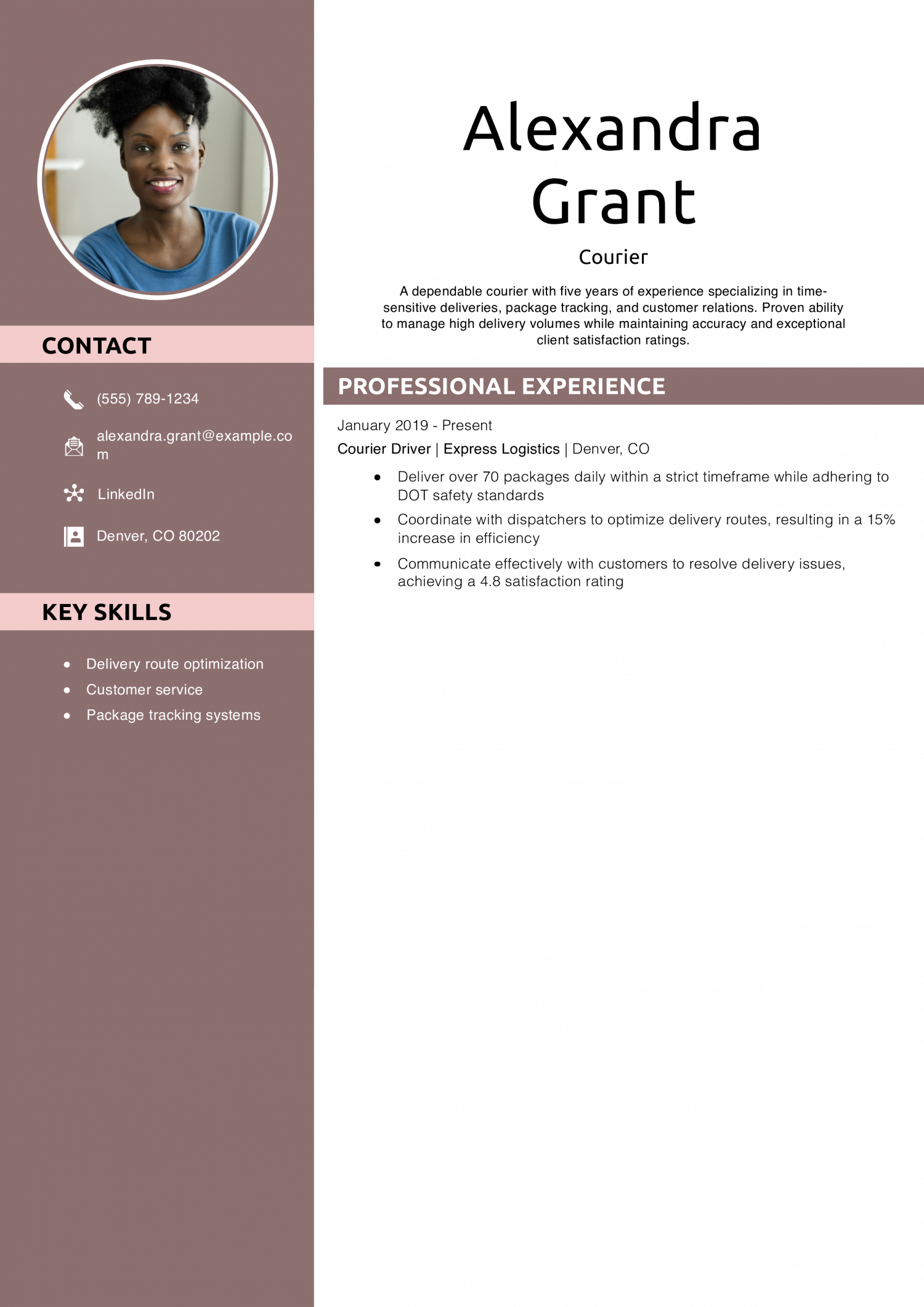 Courier Resume Example