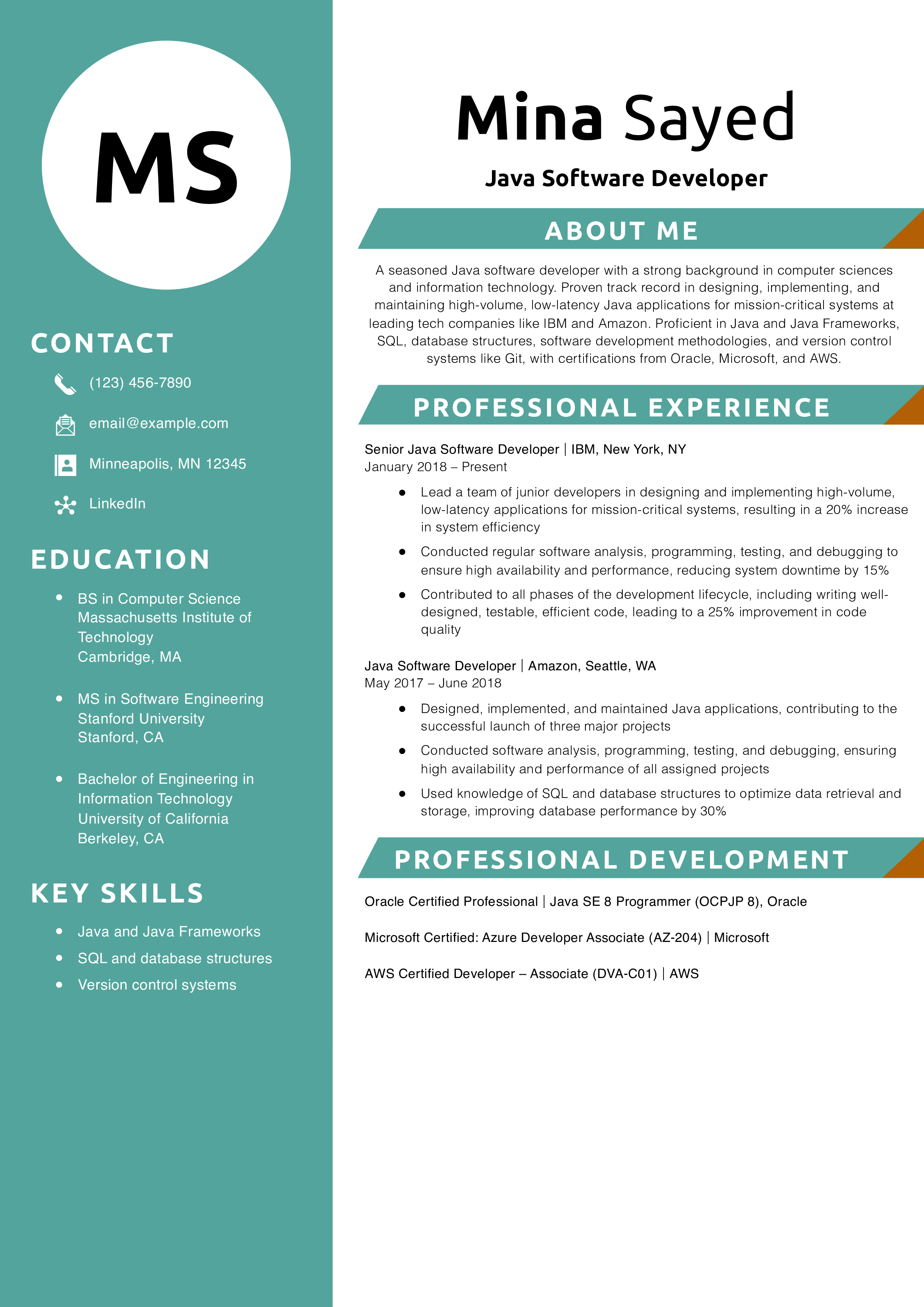 Java Software Developer Resume Example