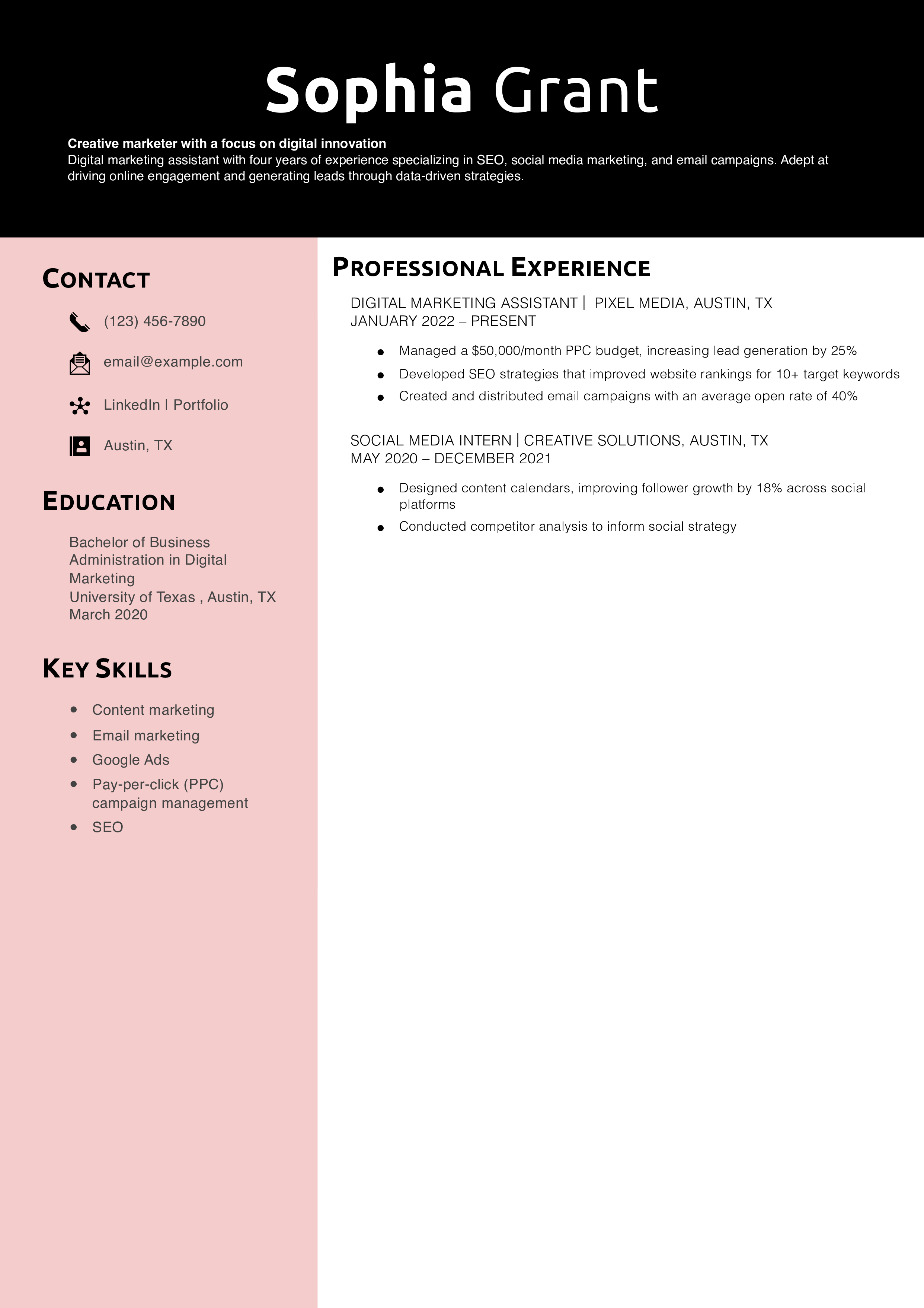 Digital Marketing Assistant Resume