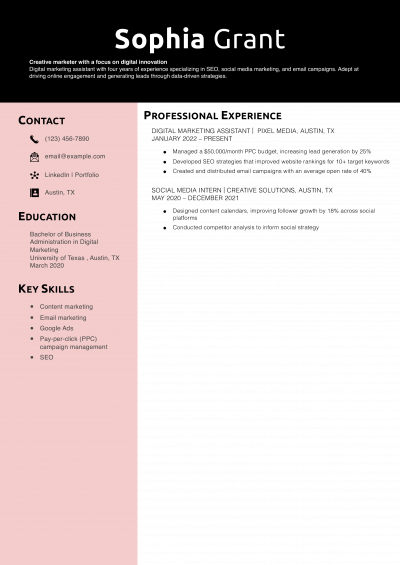 Digital Marketing Assistant Resume