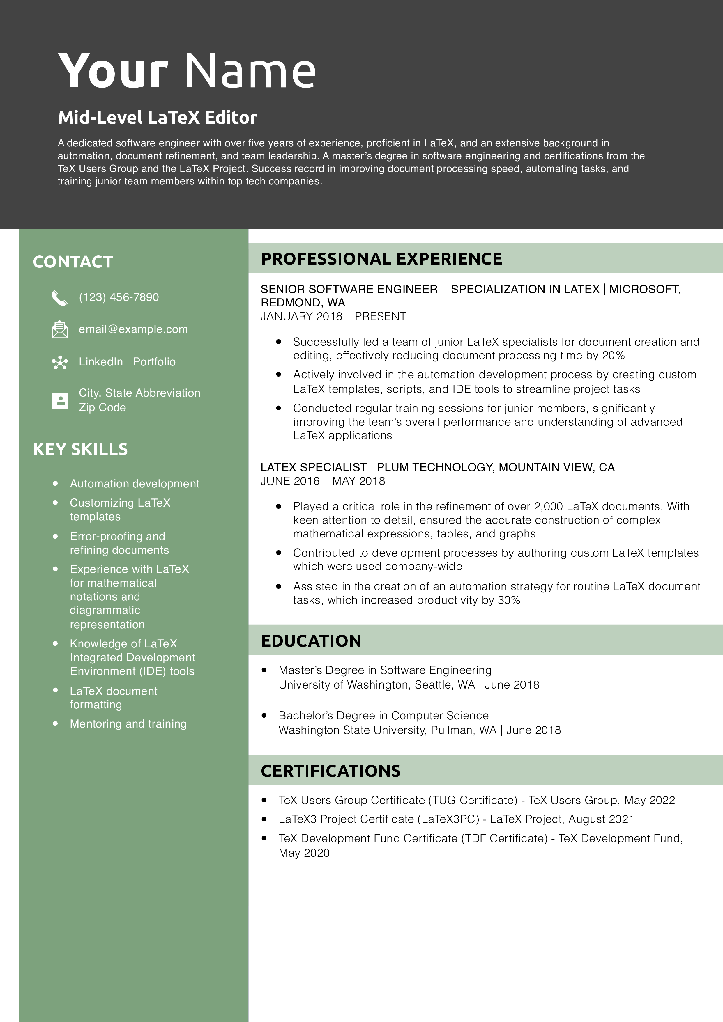 Mid-Level LaTeX Editor Resume Example
