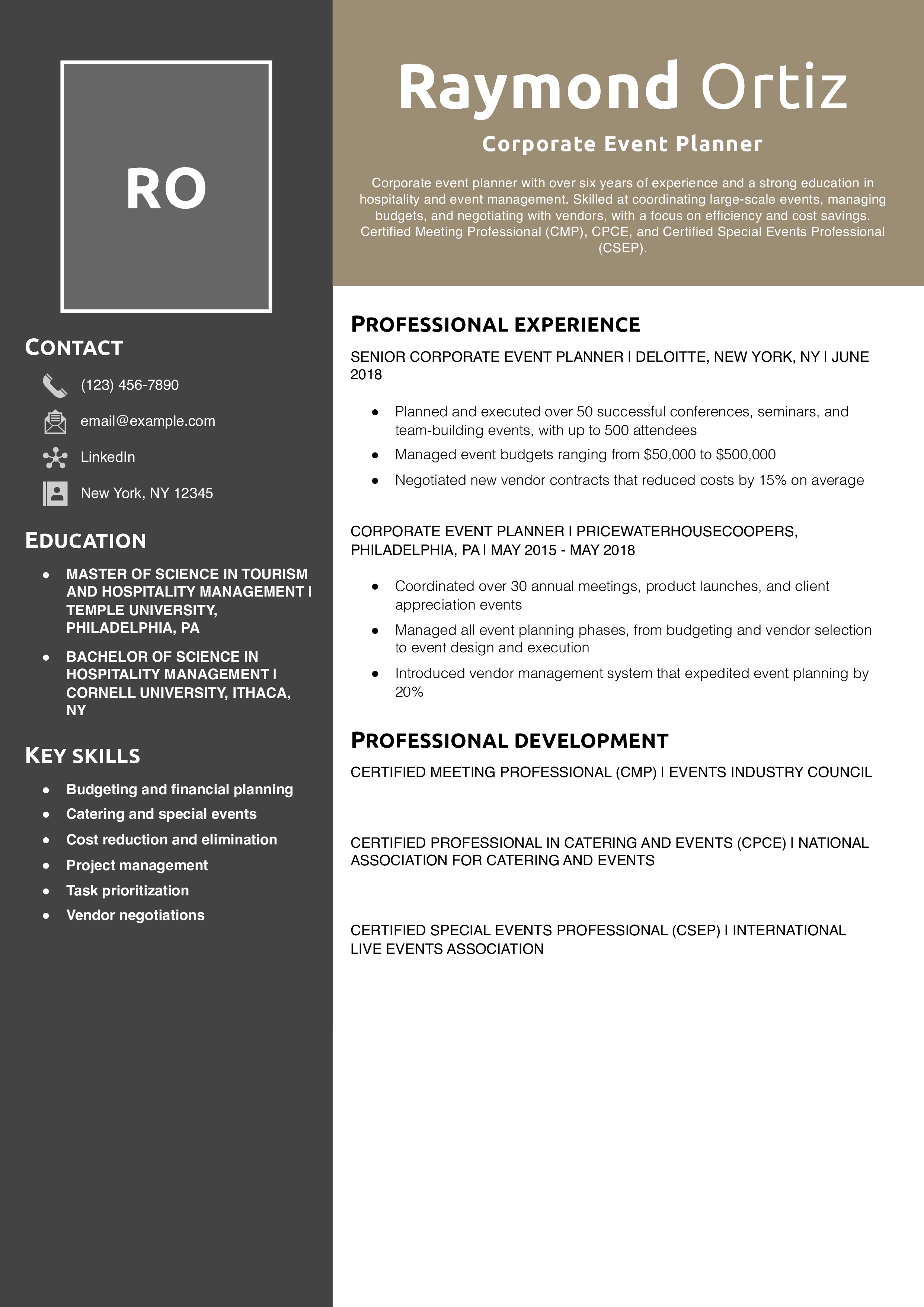 Corporate Event Planner Resume Example