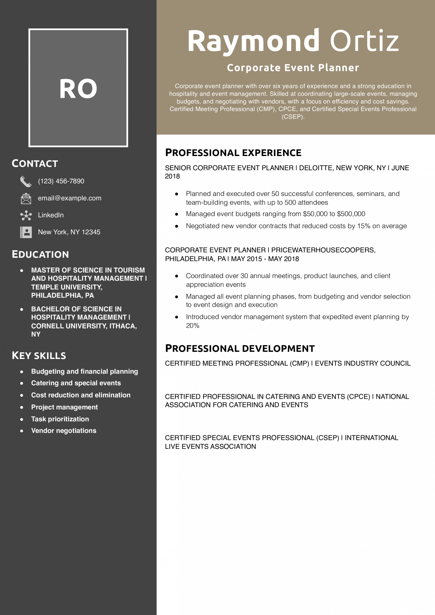 Corporate Event Planner Resume Example