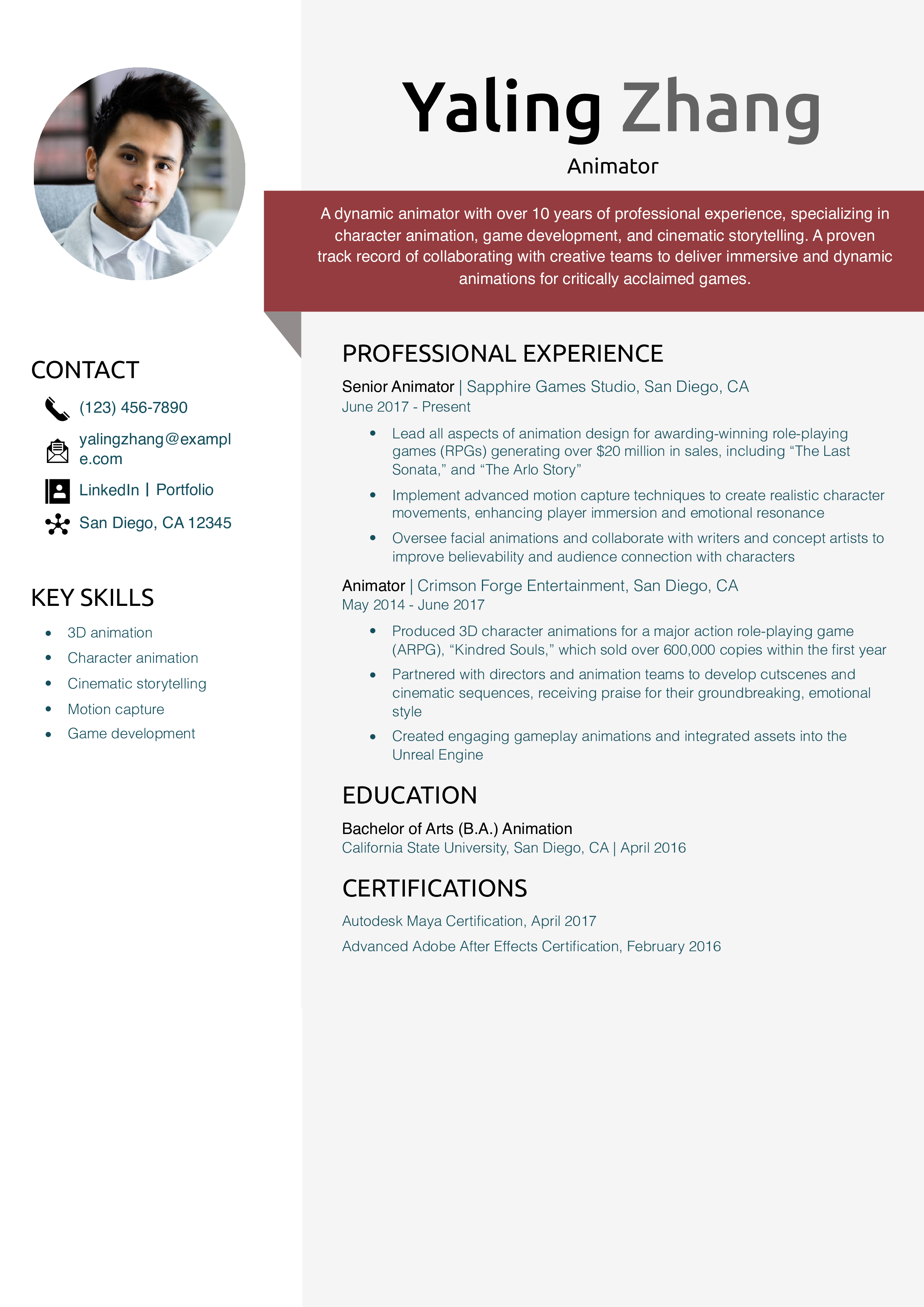 Animator Resume Example