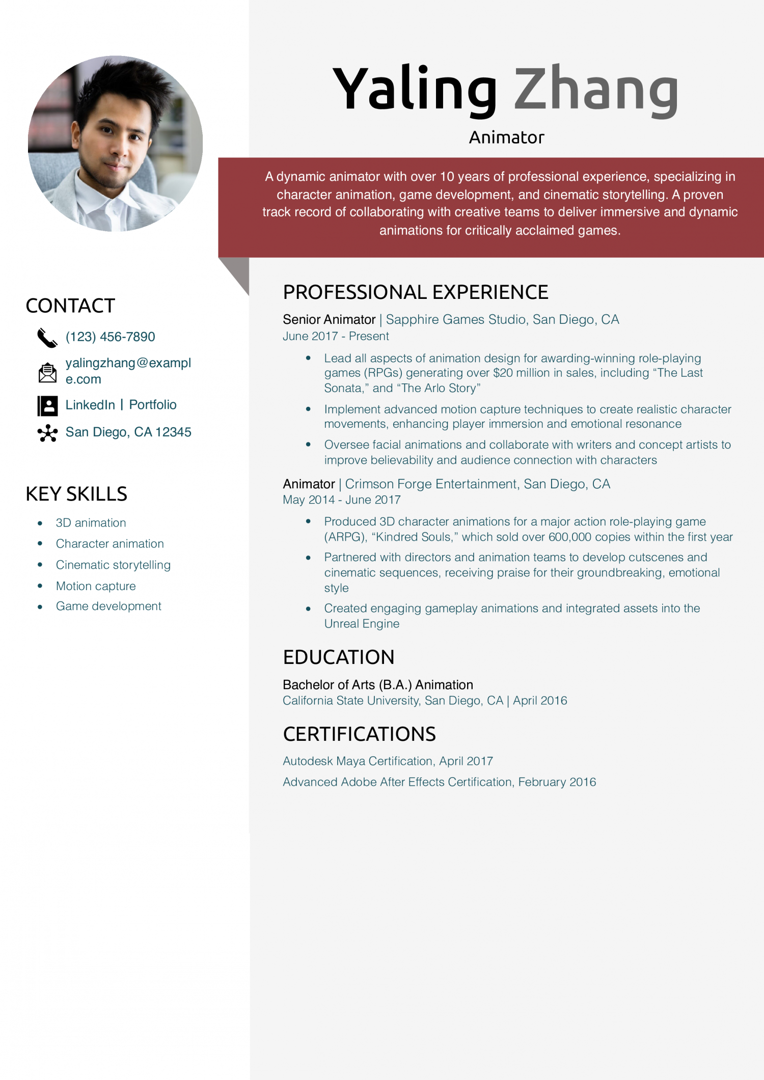 Animator Resume Example