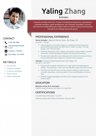 Animator Resume Example