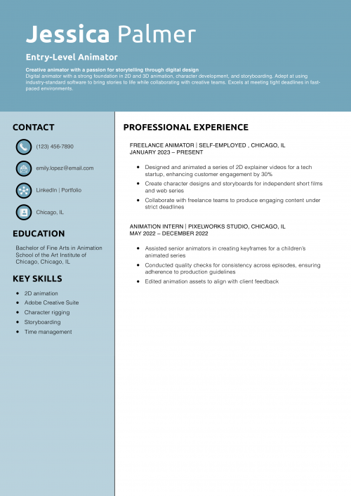 Entry-Level Animator Resume Example