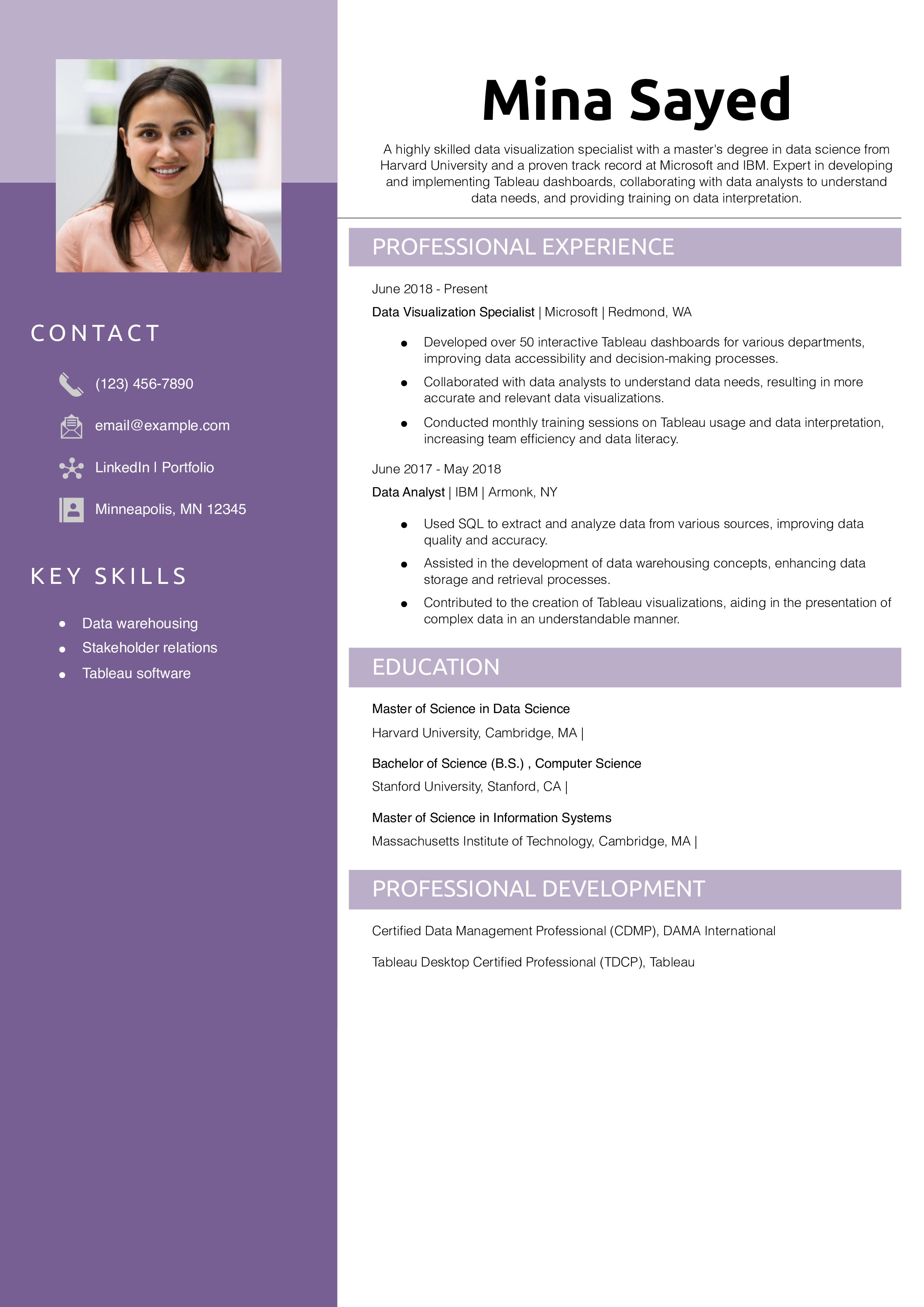 Data Visualization for Tableau Resume Example