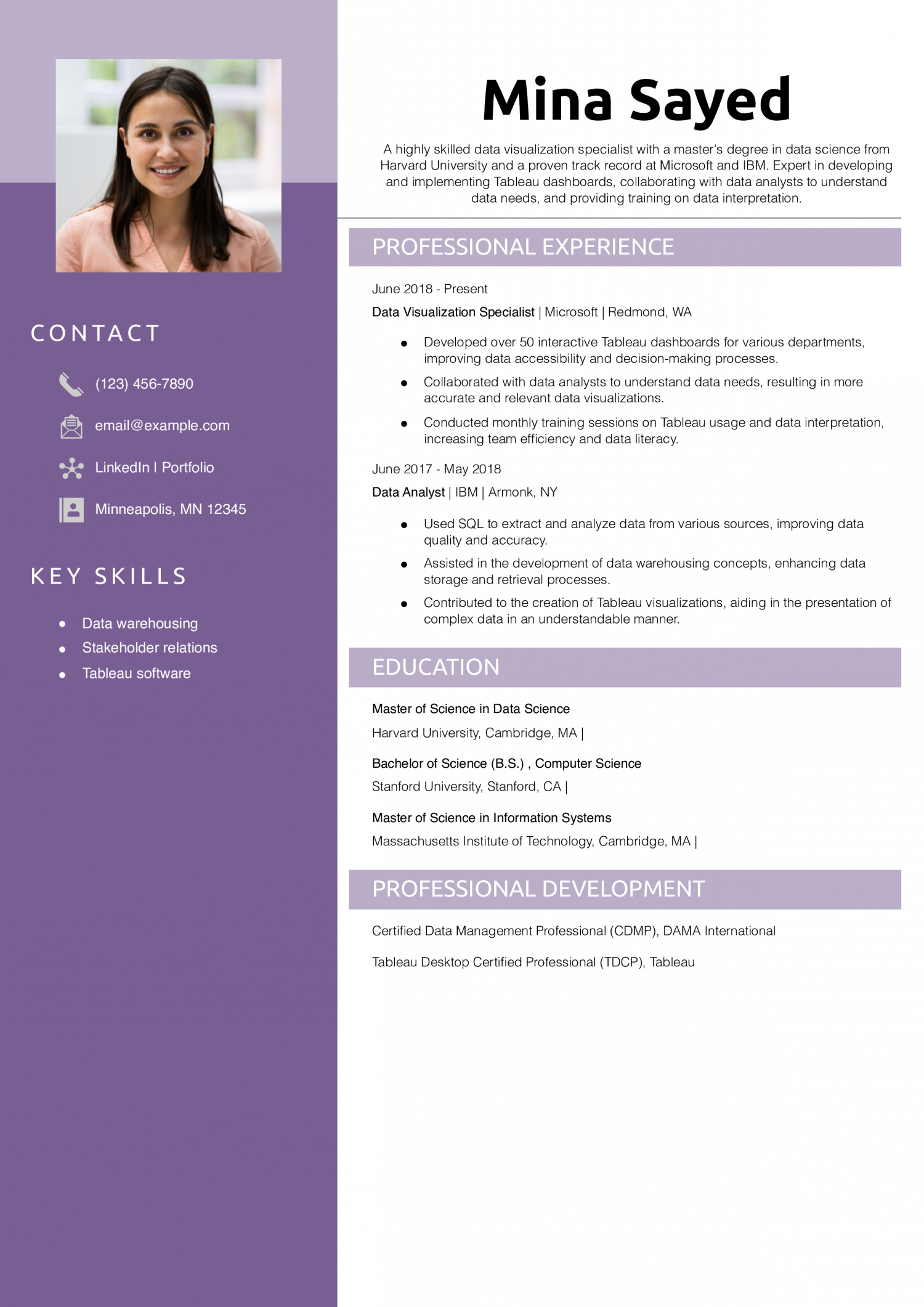 Data Visualization for Tableau Resume Example