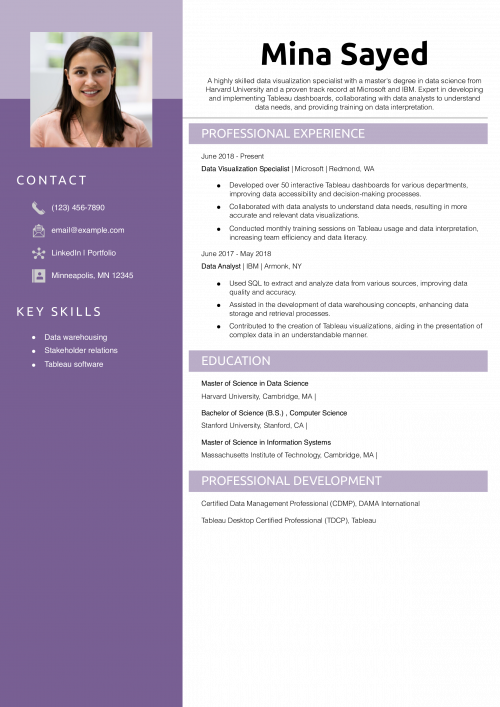 Data Visualization for Tableau Resume Example