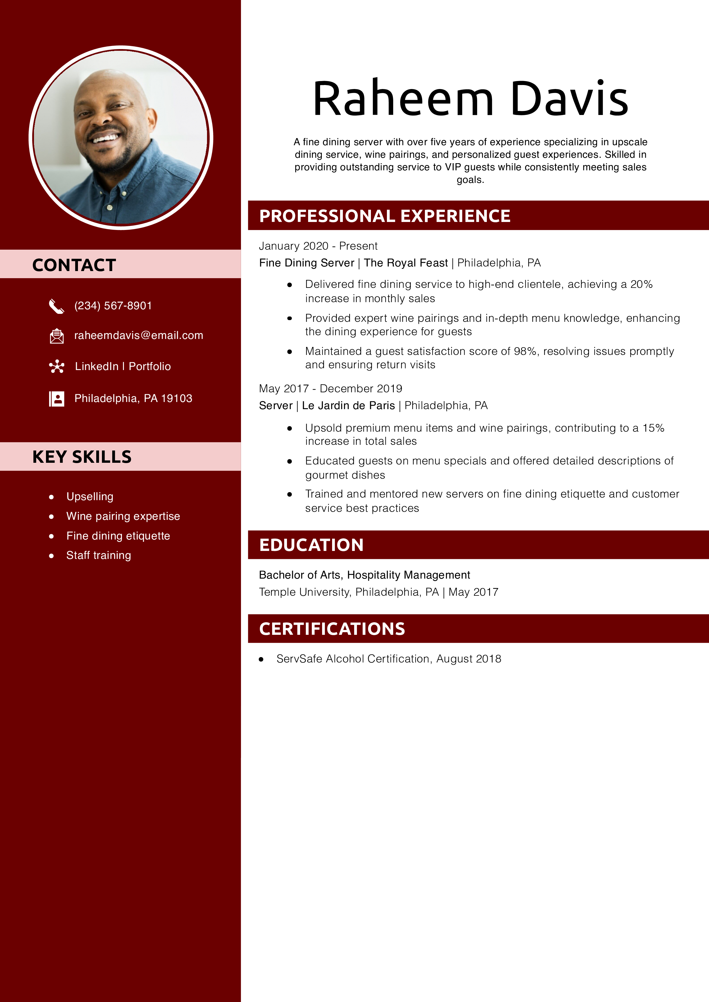 Fine Dining Restaurant Server