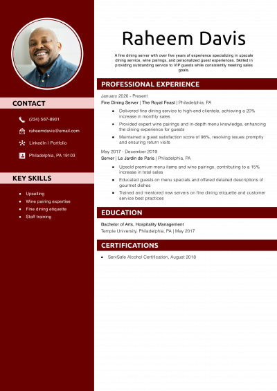 Fine Dining Restaurant Server